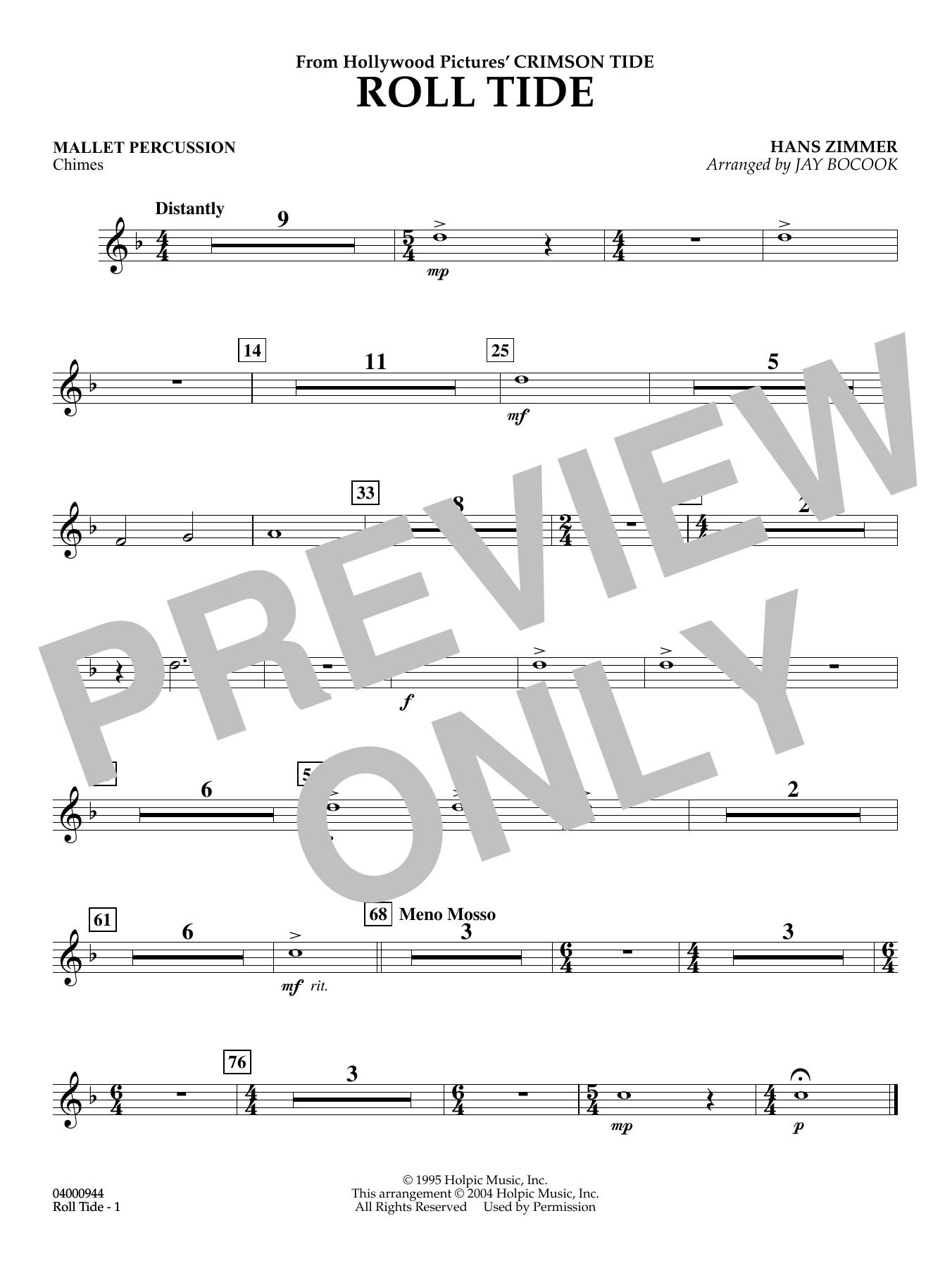 Roll Tide (from Crimson Tide) (arr. Jay Bocook) - Mallet Percussion