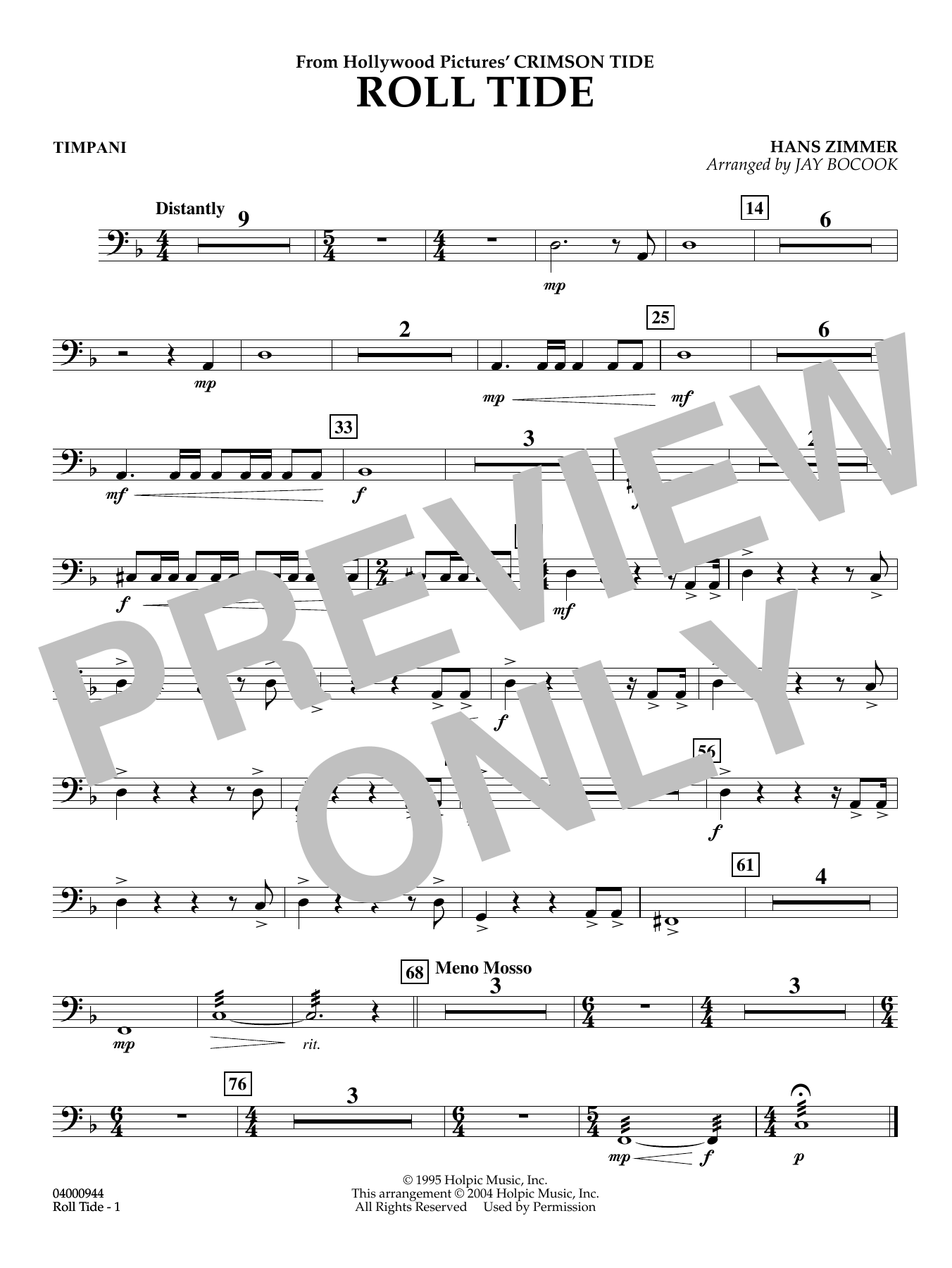 Roll Tide (from Crimson Tide) (arr. Jay Bocook) - Timpani