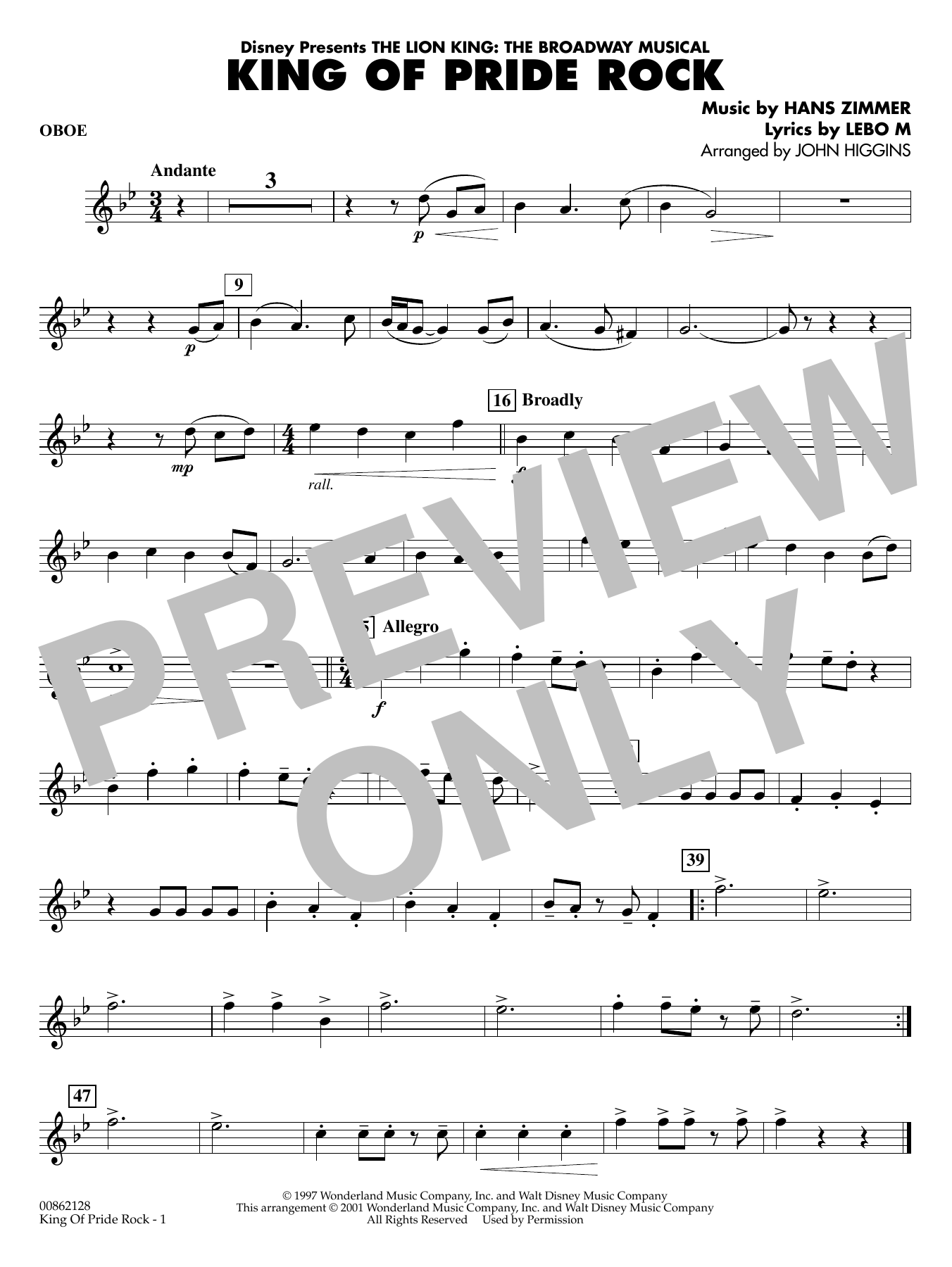 King of Pride Rock (from The Lion King) (arr. John Higgins) - Oboe