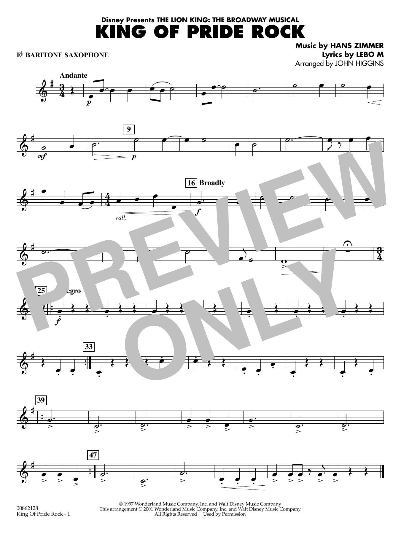 King of Pride Rock (from The Lion King) (arr. John Higgins) - Eb Baritone Saxophone