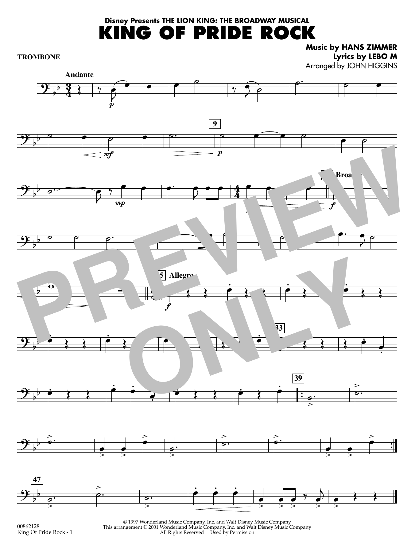 King of Pride Rock (from The Lion King) (arr. John Higgins) - Trombone