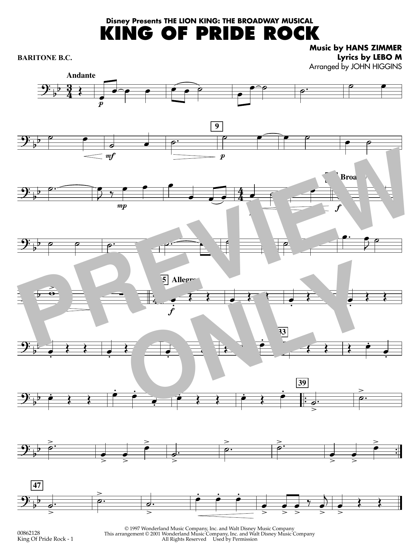 King of Pride Rock (from The Lion King) (arr. John Higgins) - Baritone B.C.