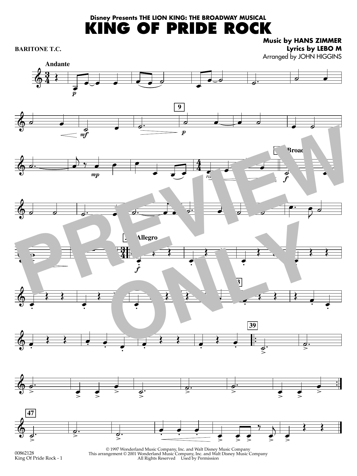 King of Pride Rock (from The Lion King) (arr. John Higgins) - Baritone T.C.