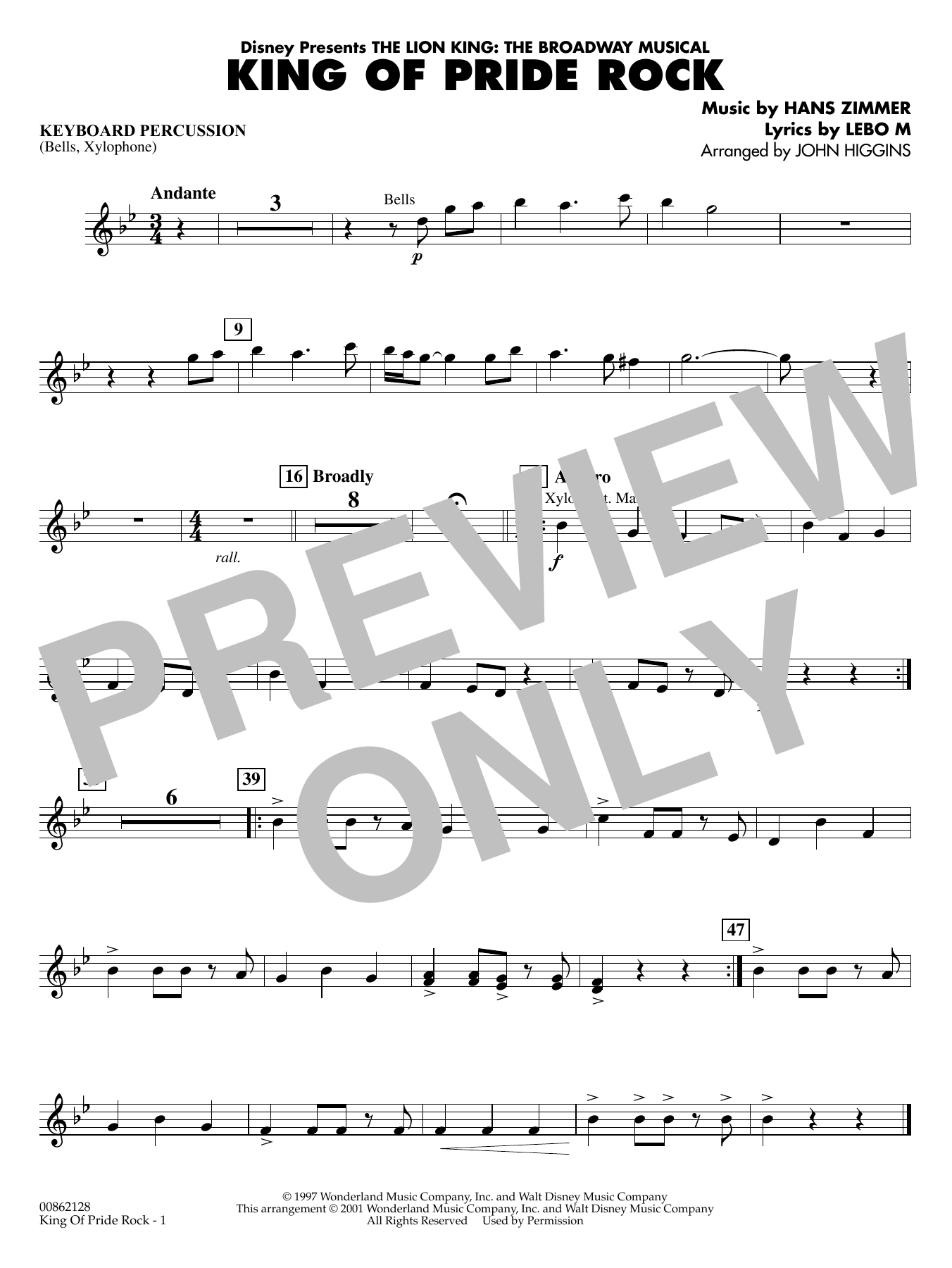 King of Pride Rock (from The Lion King) (arr. John Higgins) - Keyboard Percussion