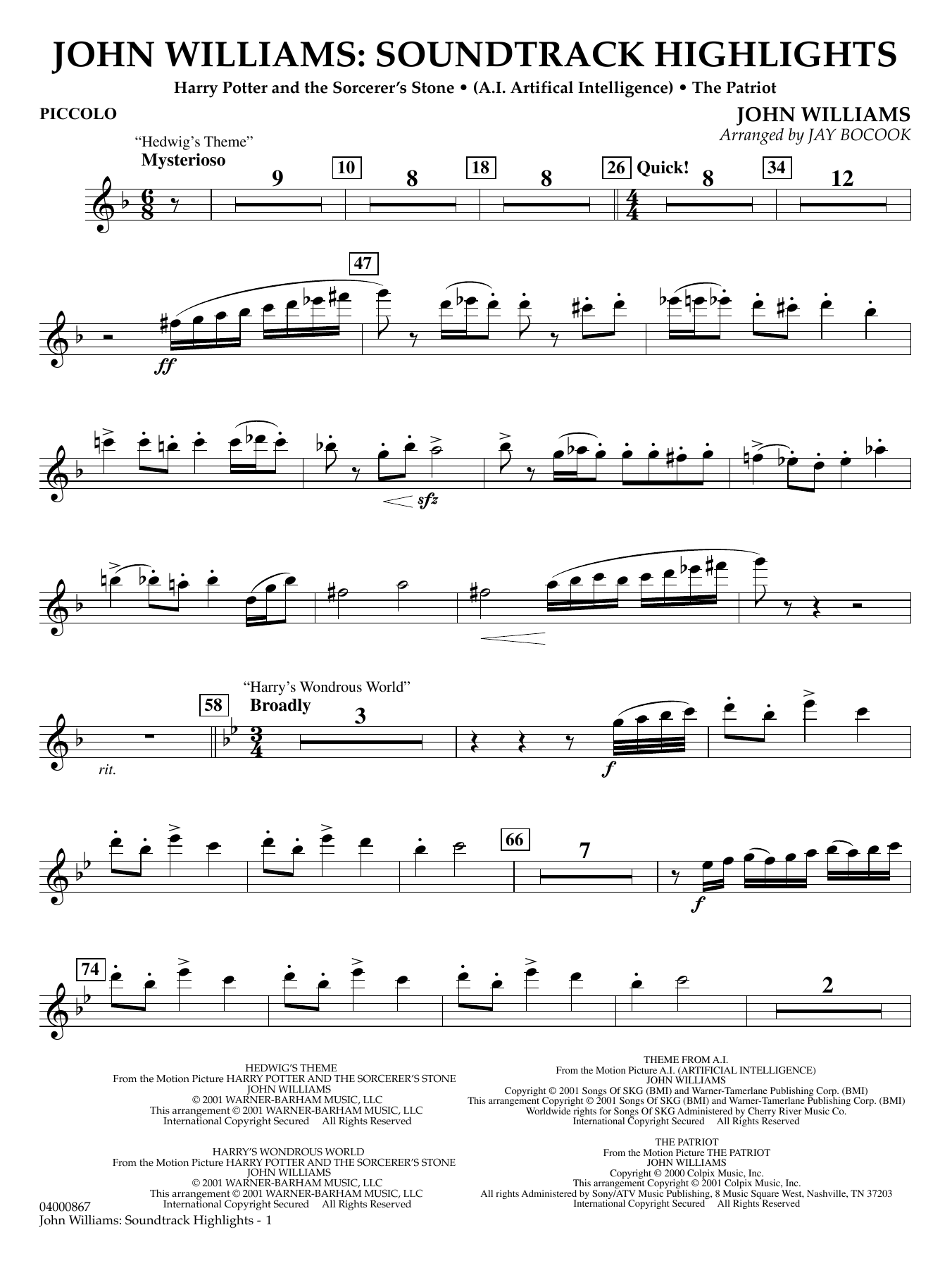 John Williams: Soundtrack Highlights (arr. Jay Bocook) - Piccolo