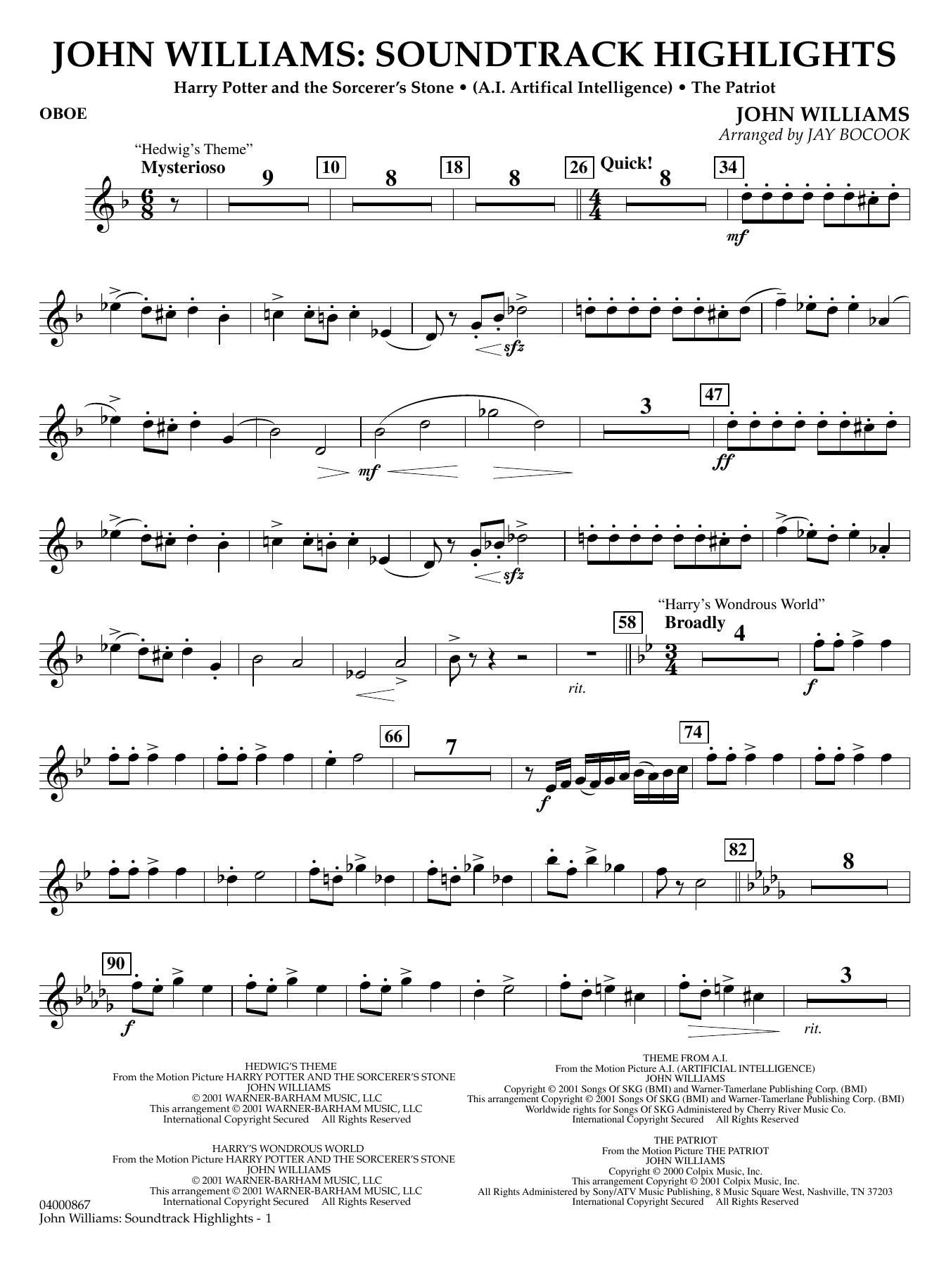 John Williams: Soundtrack Highlights (arr. Jay Bocook) - Oboe