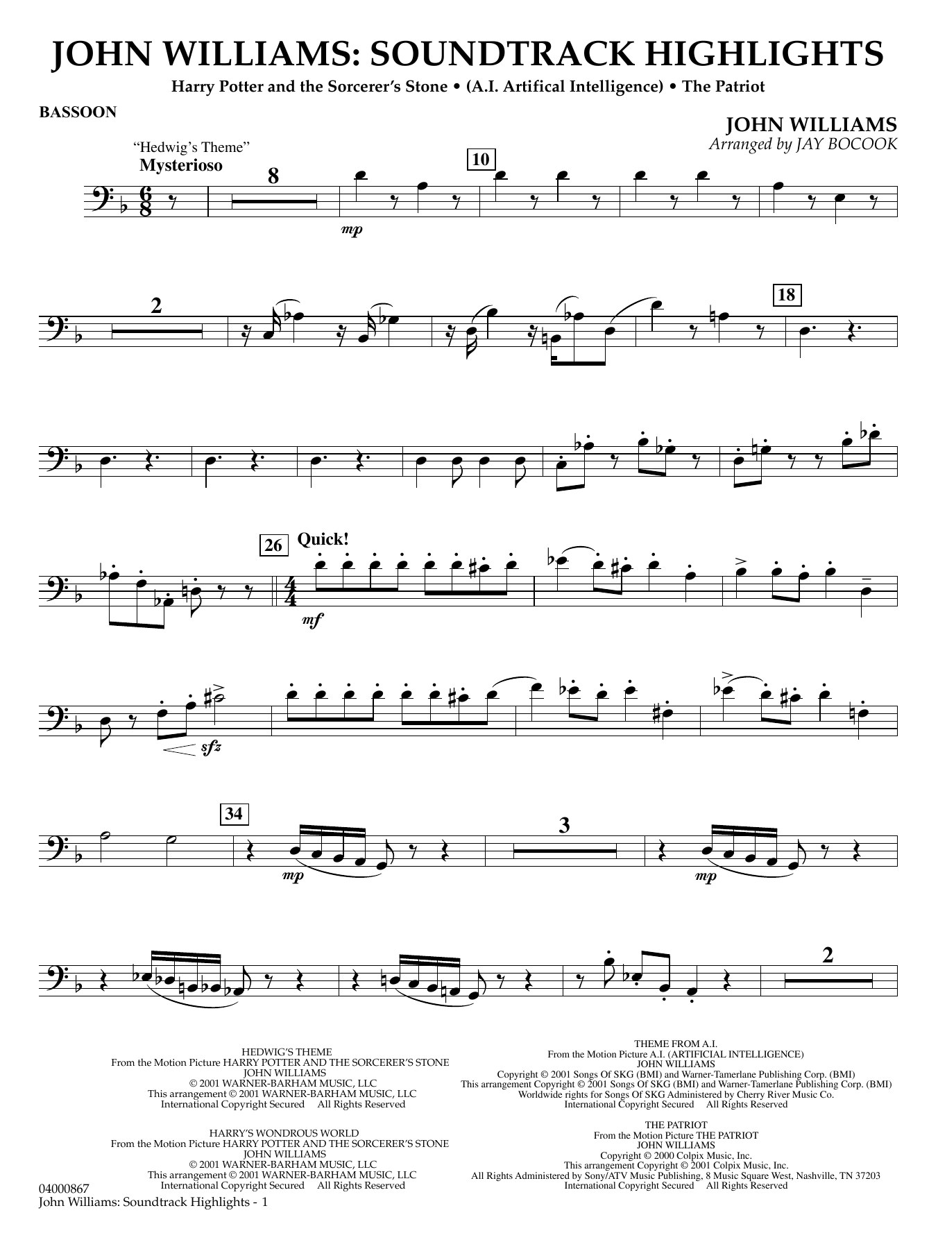 John Williams: Soundtrack Highlights (arr. Jay Bocook) - Bassoon