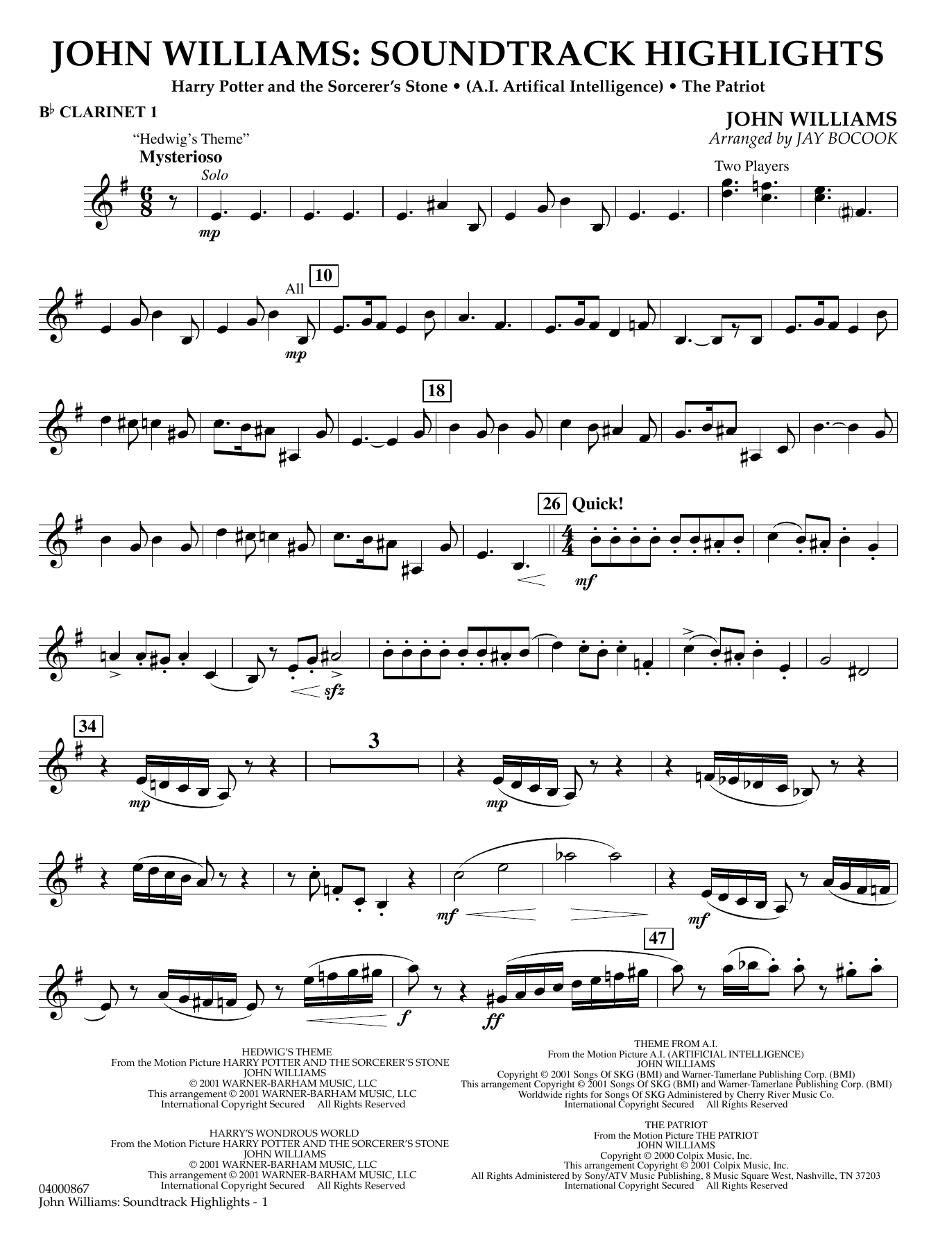 John Williams: Soundtrack Highlights (arr. Jay Bocook) - Bb Clarinet 1