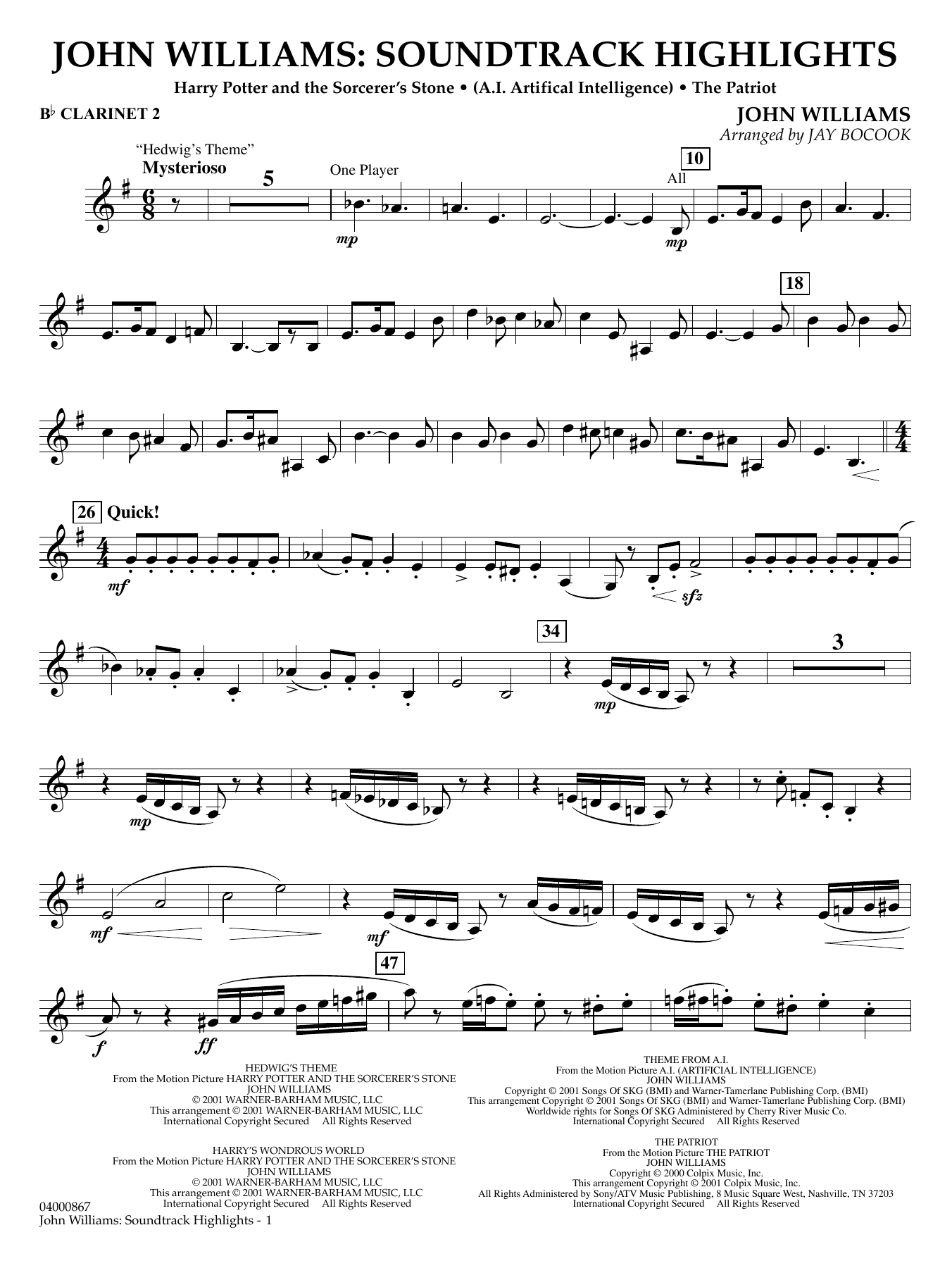 John Williams: Soundtrack Highlights (arr. Jay Bocook) - Bb Clarinet 2