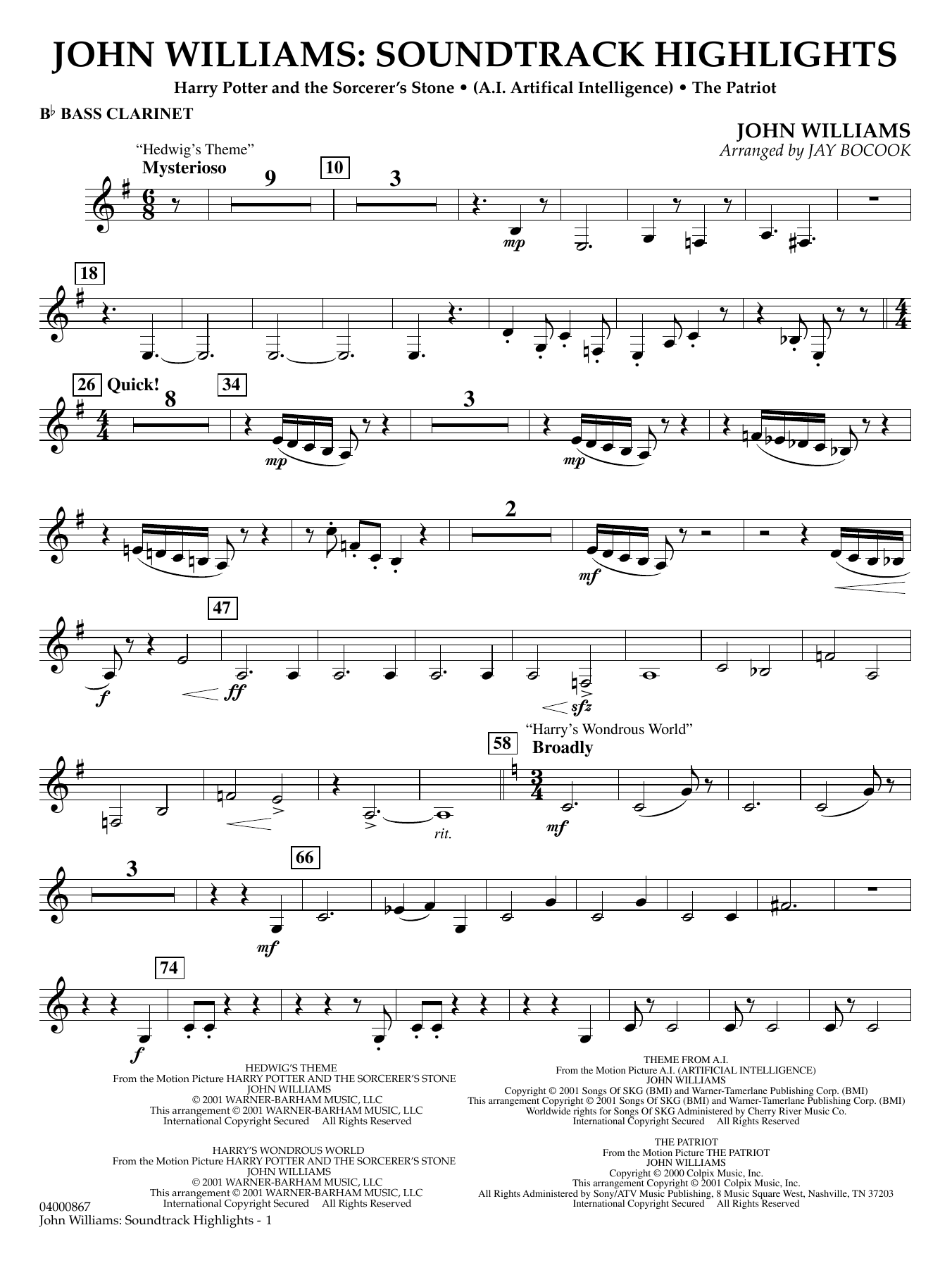 John Williams: Soundtrack Highlights (arr. Jay Bocook) - Bb Bass Clarinet