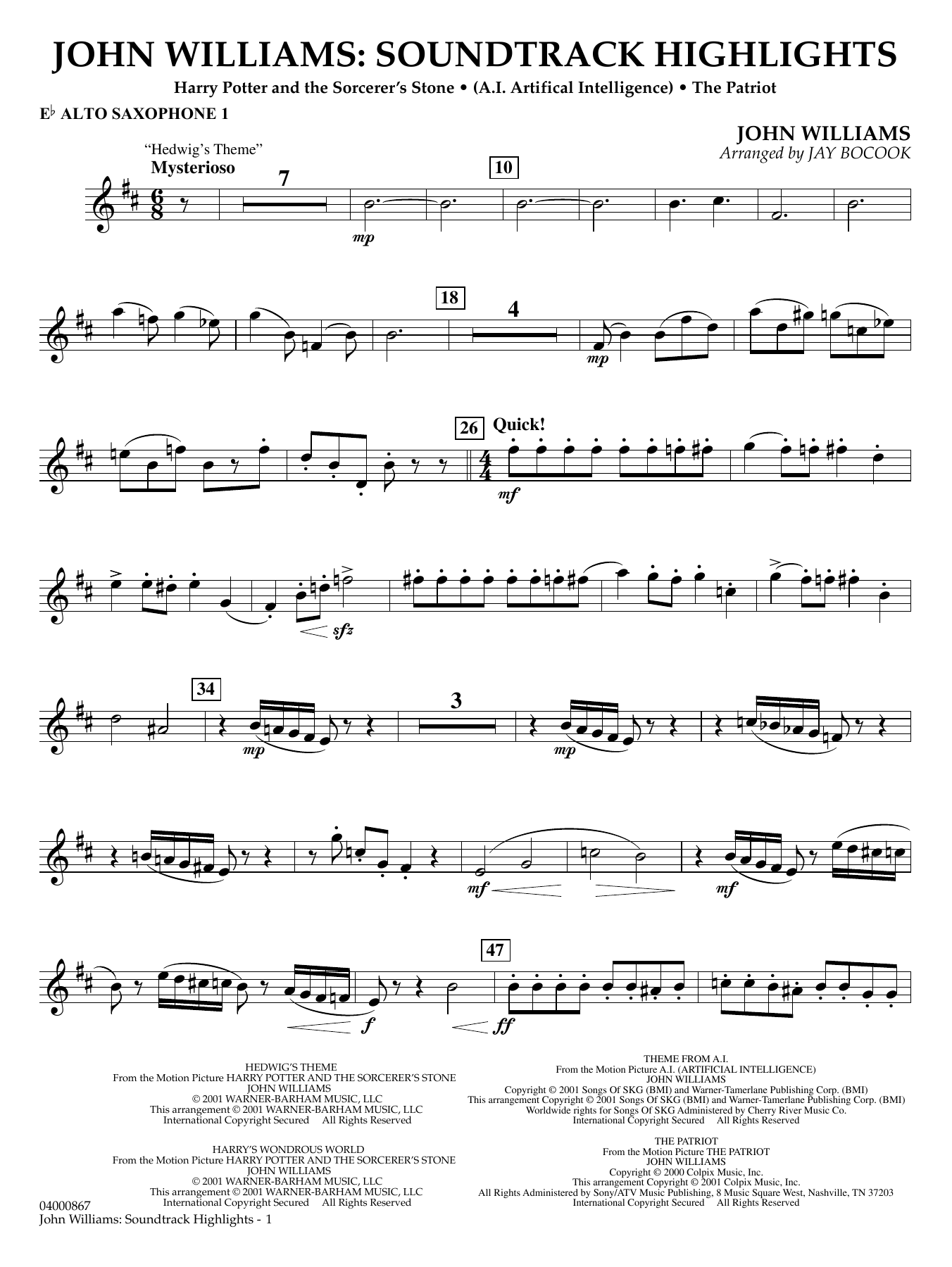 John Williams: Soundtrack Highlights (arr. Jay Bocook) - Eb Alto Saxophone 1