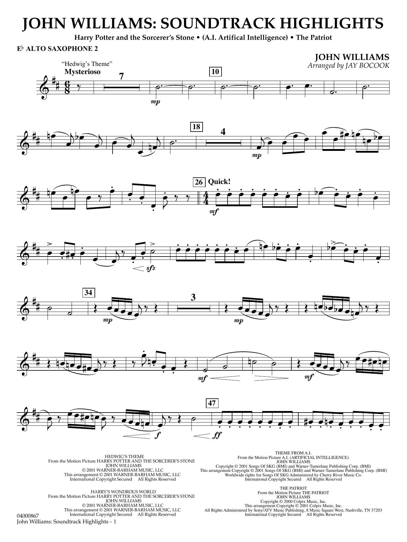 John Williams: Soundtrack Highlights (arr. Jay Bocook) - Eb Alto Saxophone 2