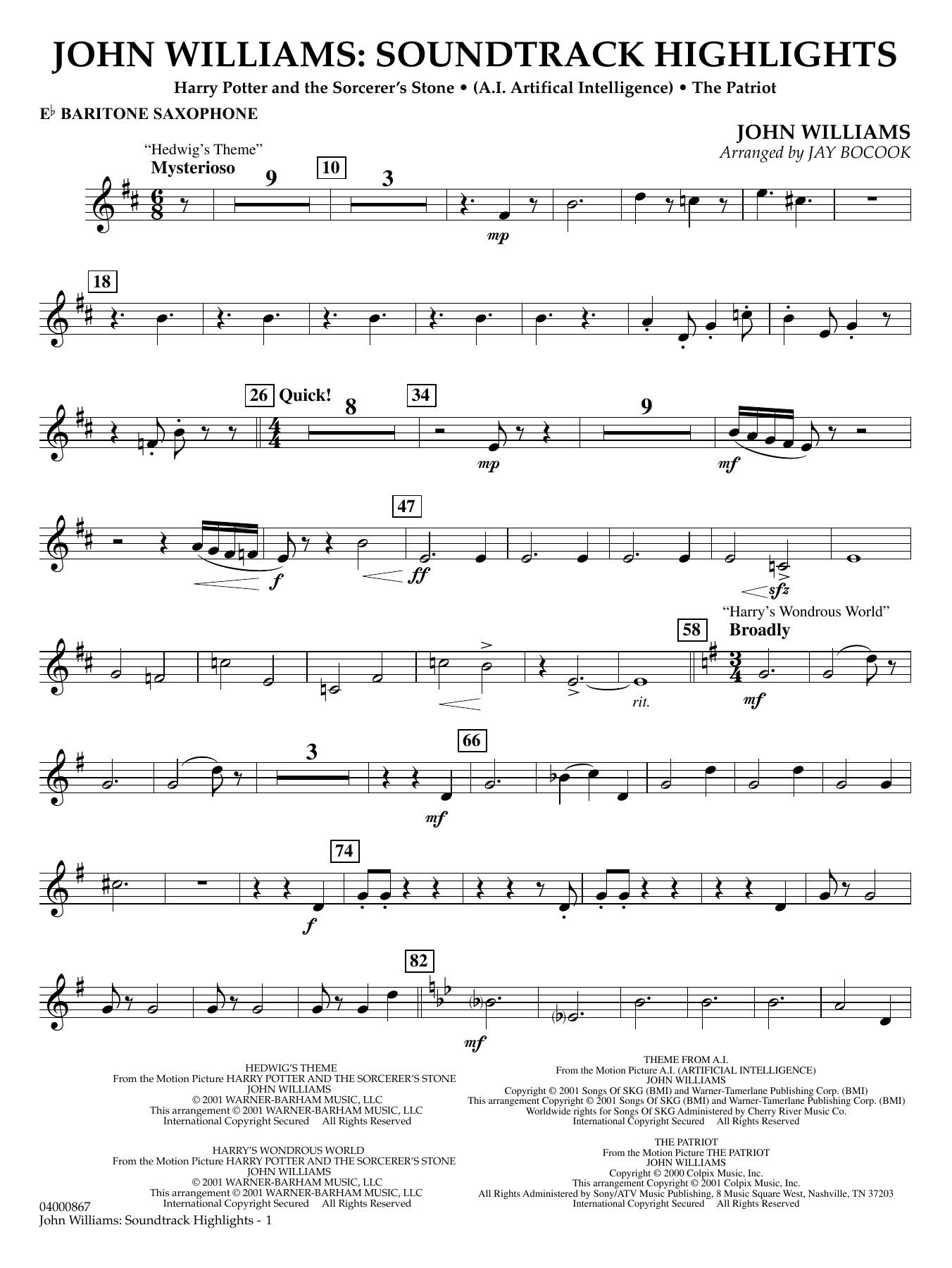 John Williams: Soundtrack Highlights (arr. Jay Bocook) - Eb Baritone Saxophone