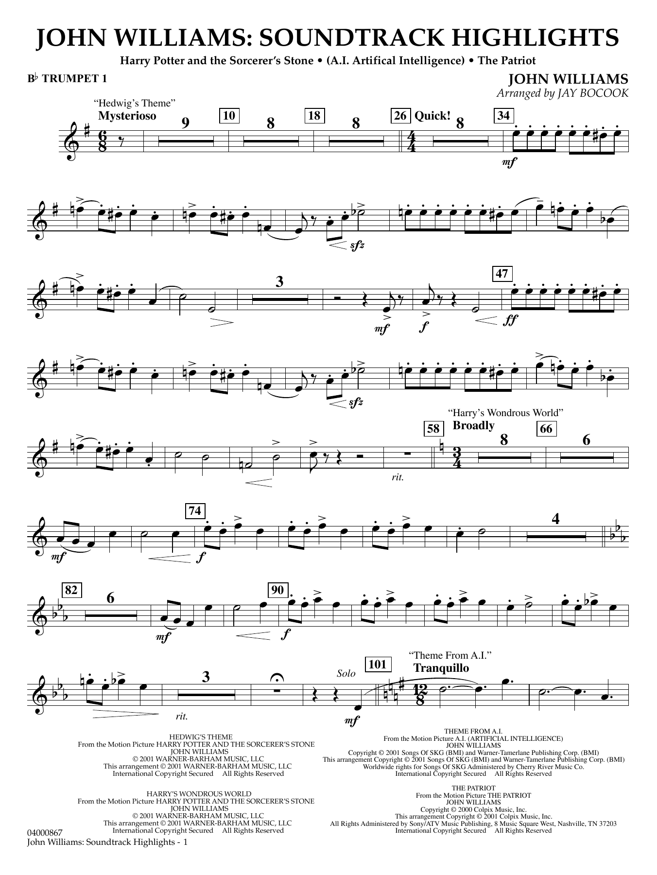 John Williams: Soundtrack Highlights (arr. Jay Bocook) - Bb Trumpet 1