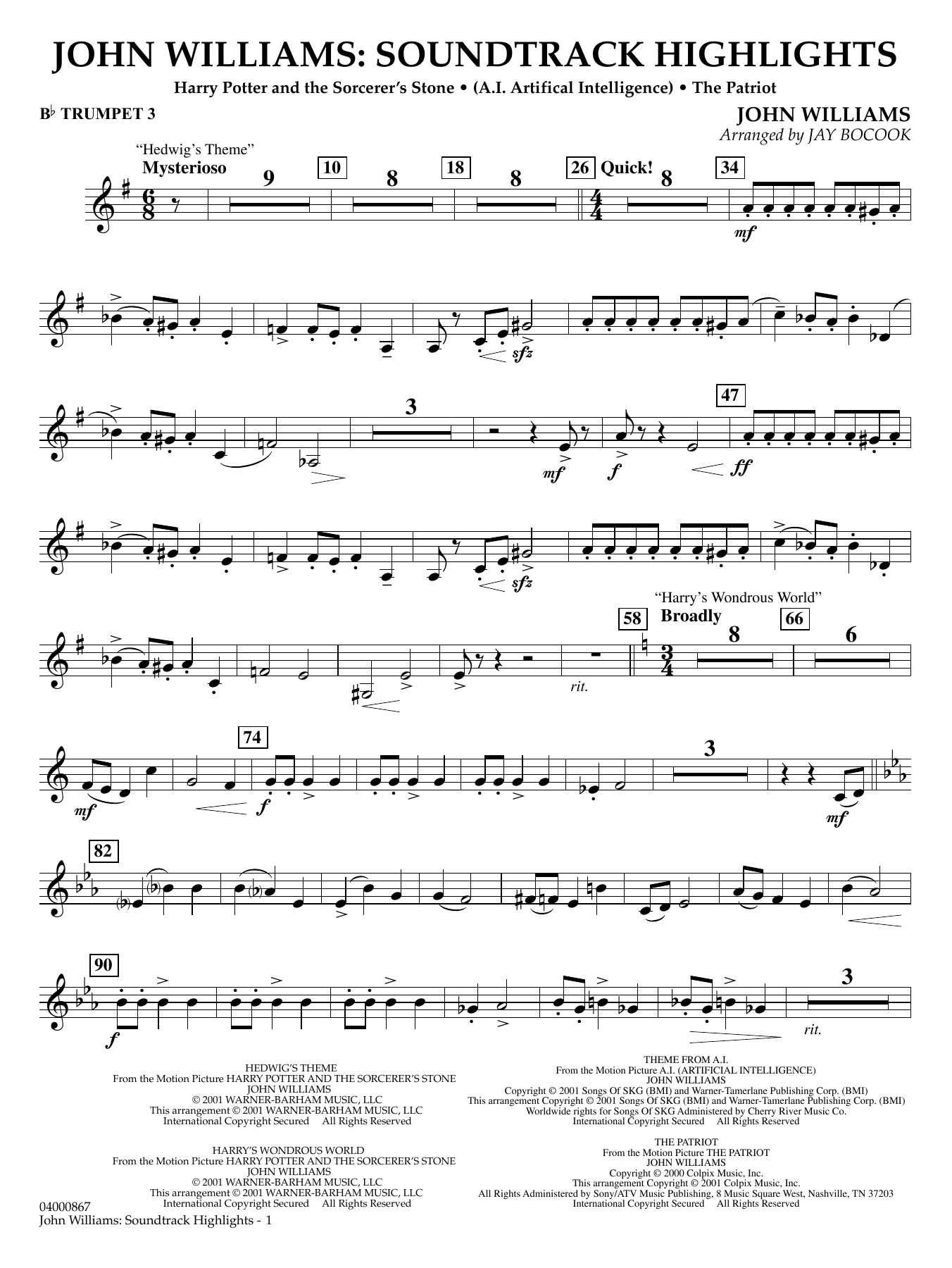 John Williams: Soundtrack Highlights (arr. Jay Bocook) - Bb Trumpet 3