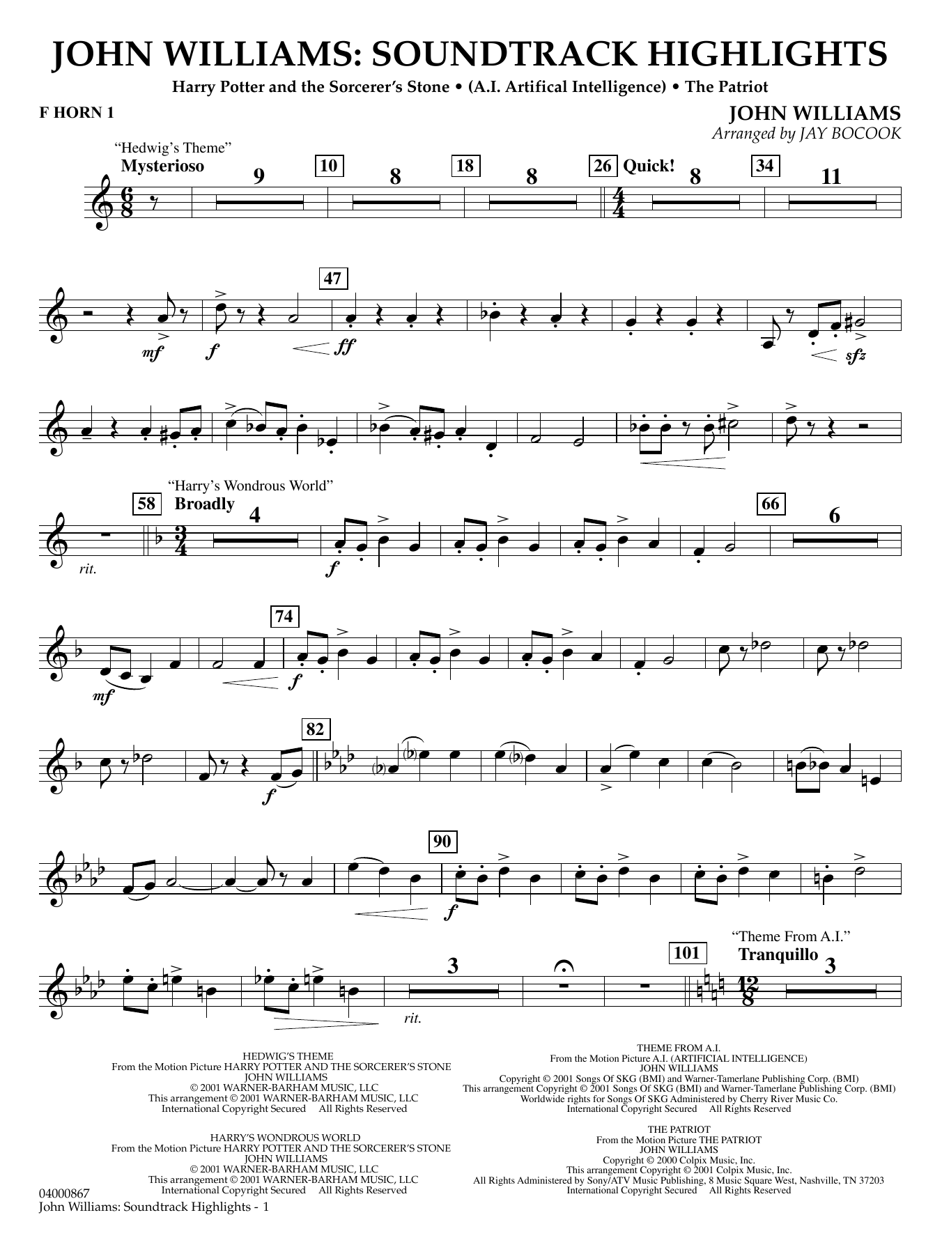 John Williams: Soundtrack Highlights (arr. Jay Bocook) - F Horn 1