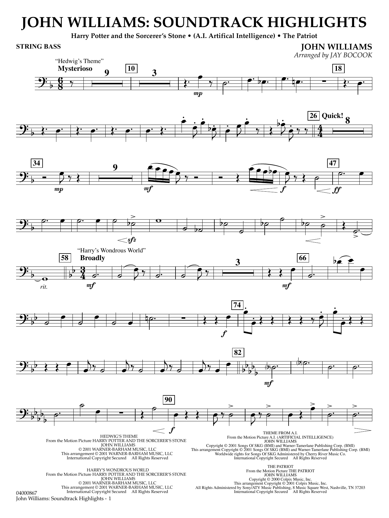 John Williams: Soundtrack Highlights (arr. Jay Bocook) - String Bass