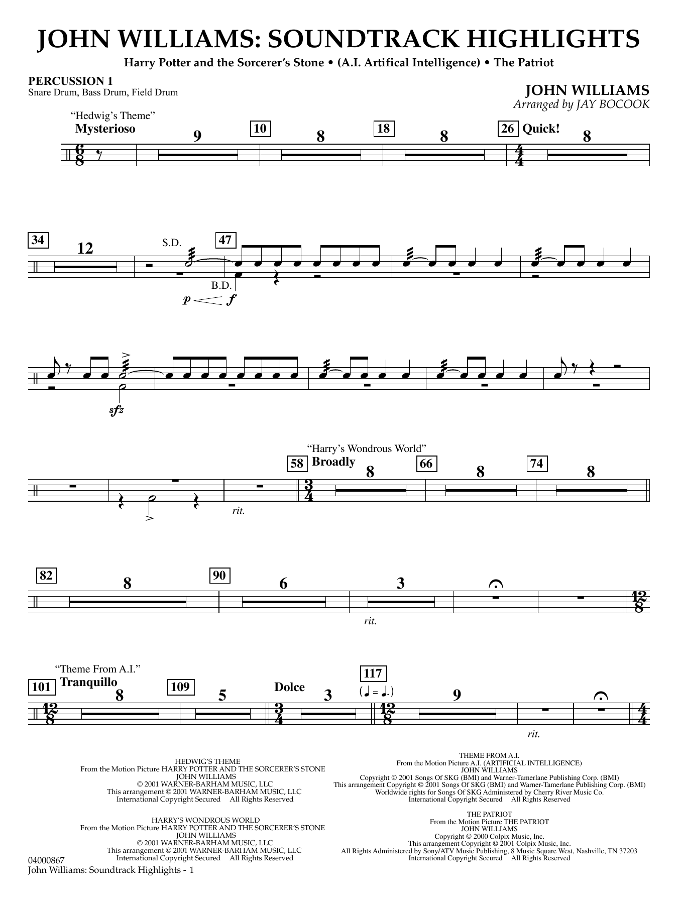 John Williams: Soundtrack Highlights (arr. Jay Bocook) - Percussion 1