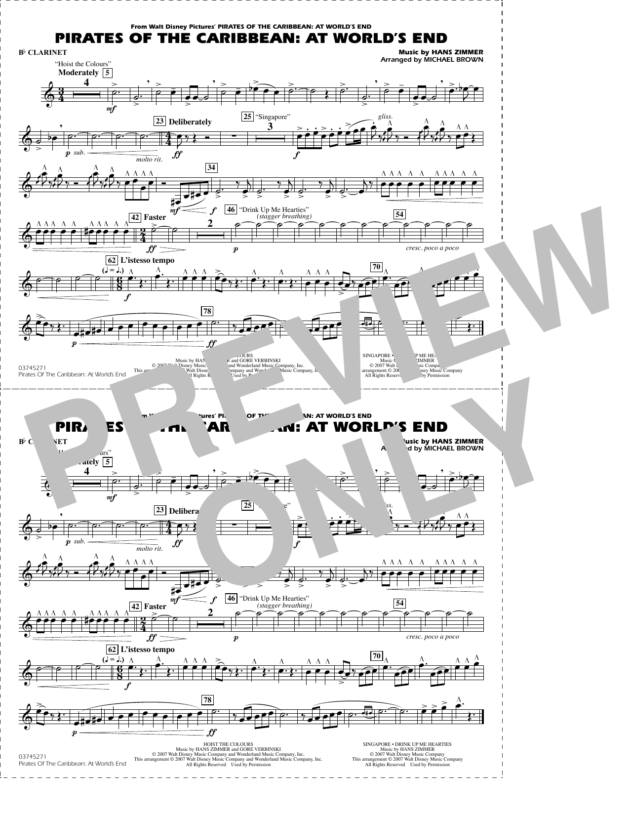 Pirates of the Caribbean: At World's End (arr. Brown) - Bb Clarinet