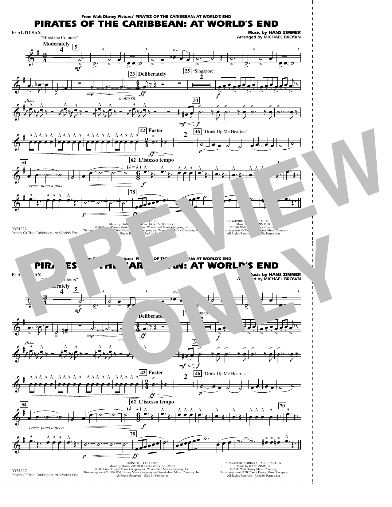 Pirates of the Caribbean: At World's End (arr. Brown) - Eb Alto Sax