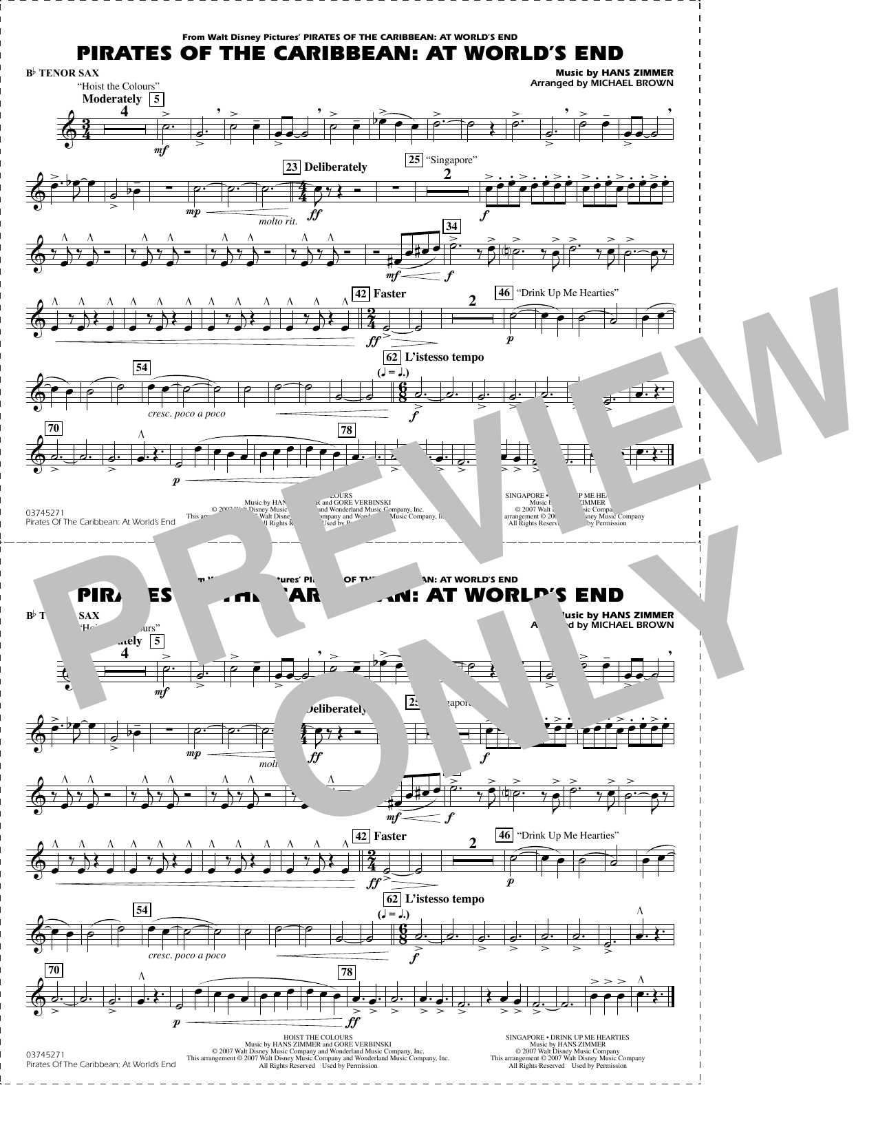 Pirates of the Caribbean: At World's End (arr. Brown) - Bb Tenor Sax