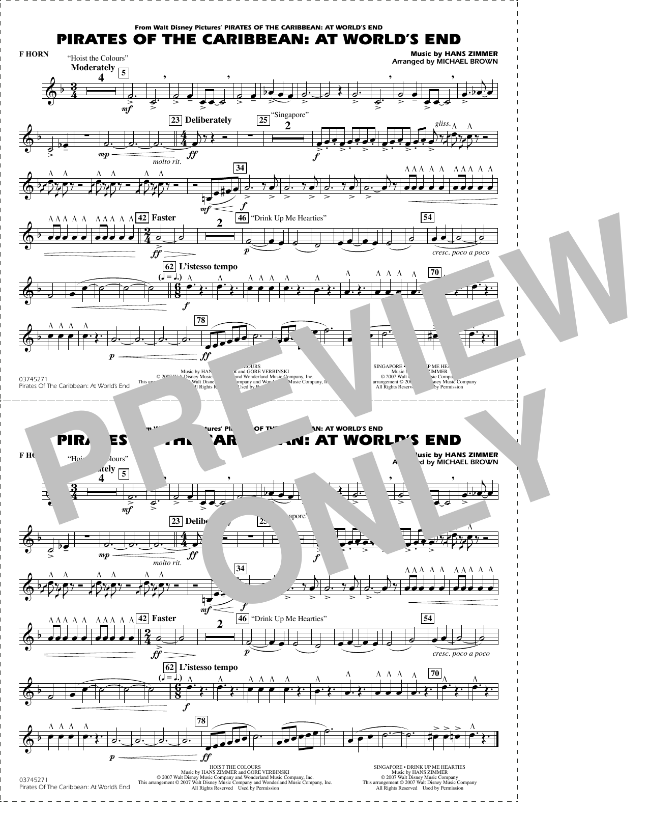 Pirates of the Caribbean: At World's End (arr. Brown) - F Horn
