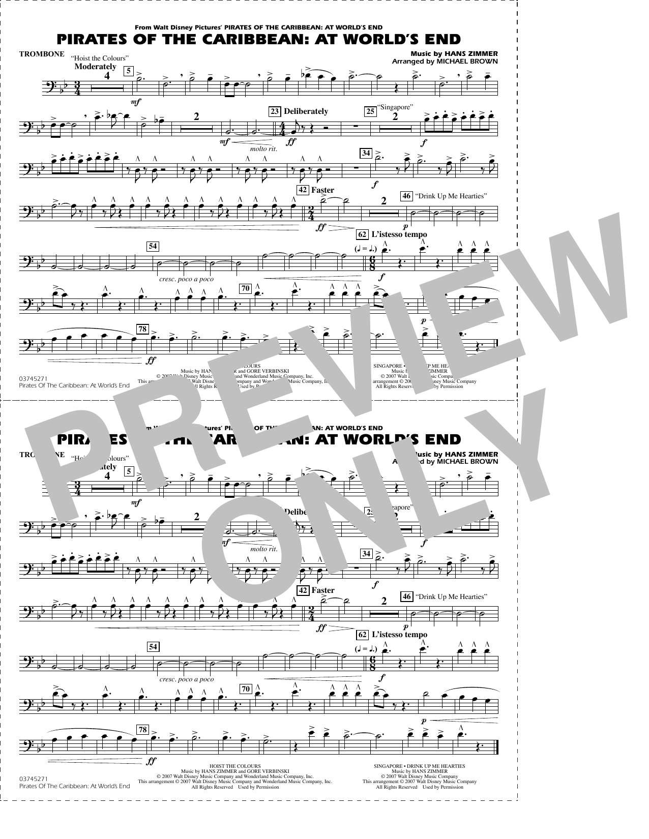 Pirates of the Caribbean: At World's End (arr. Brown) - Trombone