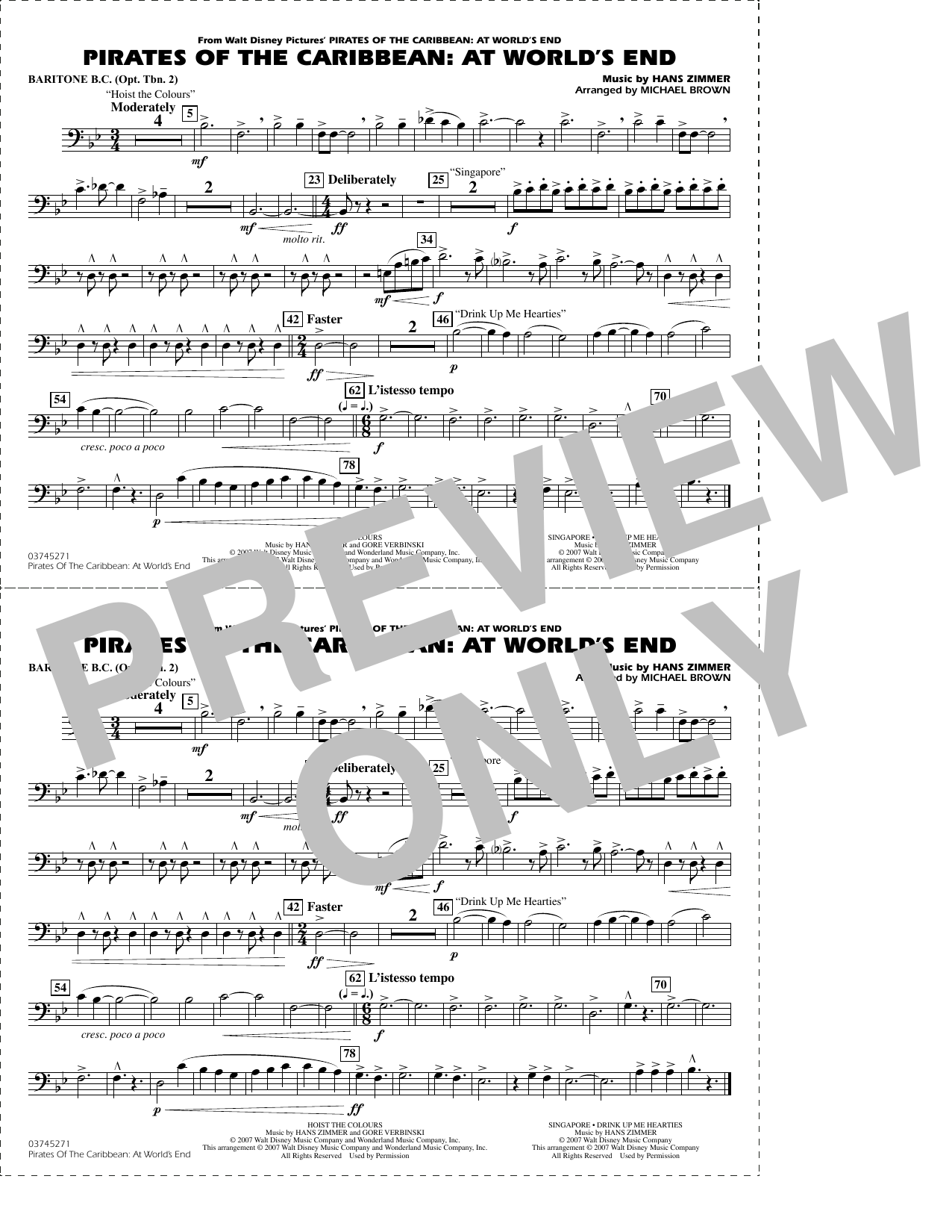 Pirates of the Caribbean: At World's End (arr. Brown) - Baritone B.C. (Opt. Tbn. 2)