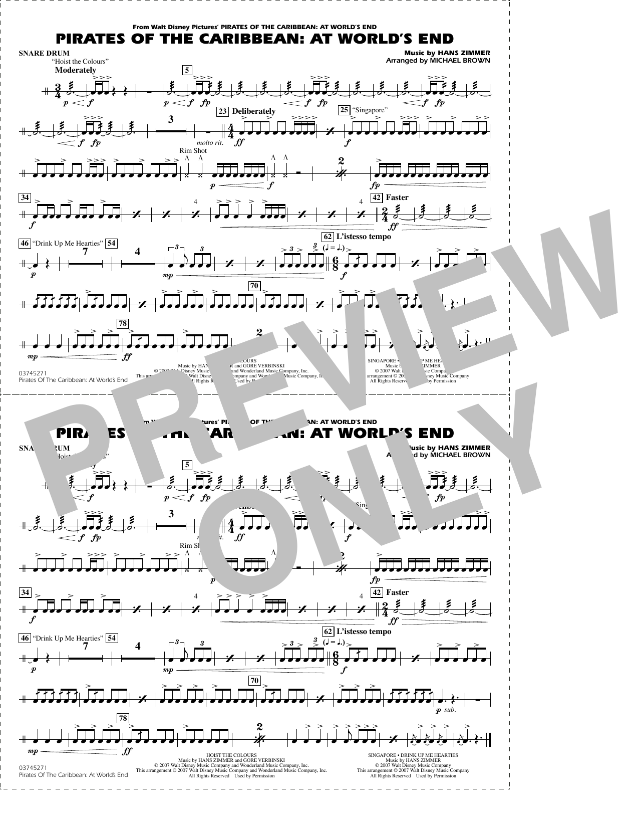 Pirates of the Caribbean: At World's End (arr. Brown) - Snare Drum