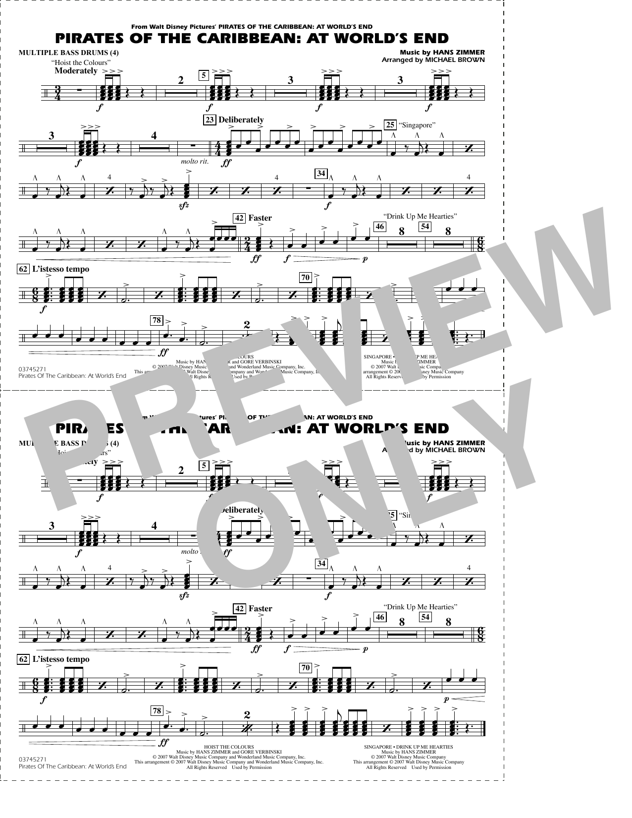 Pirates of the Caribbean: At World's End (arr. Brown) - Multiple Bass Drums