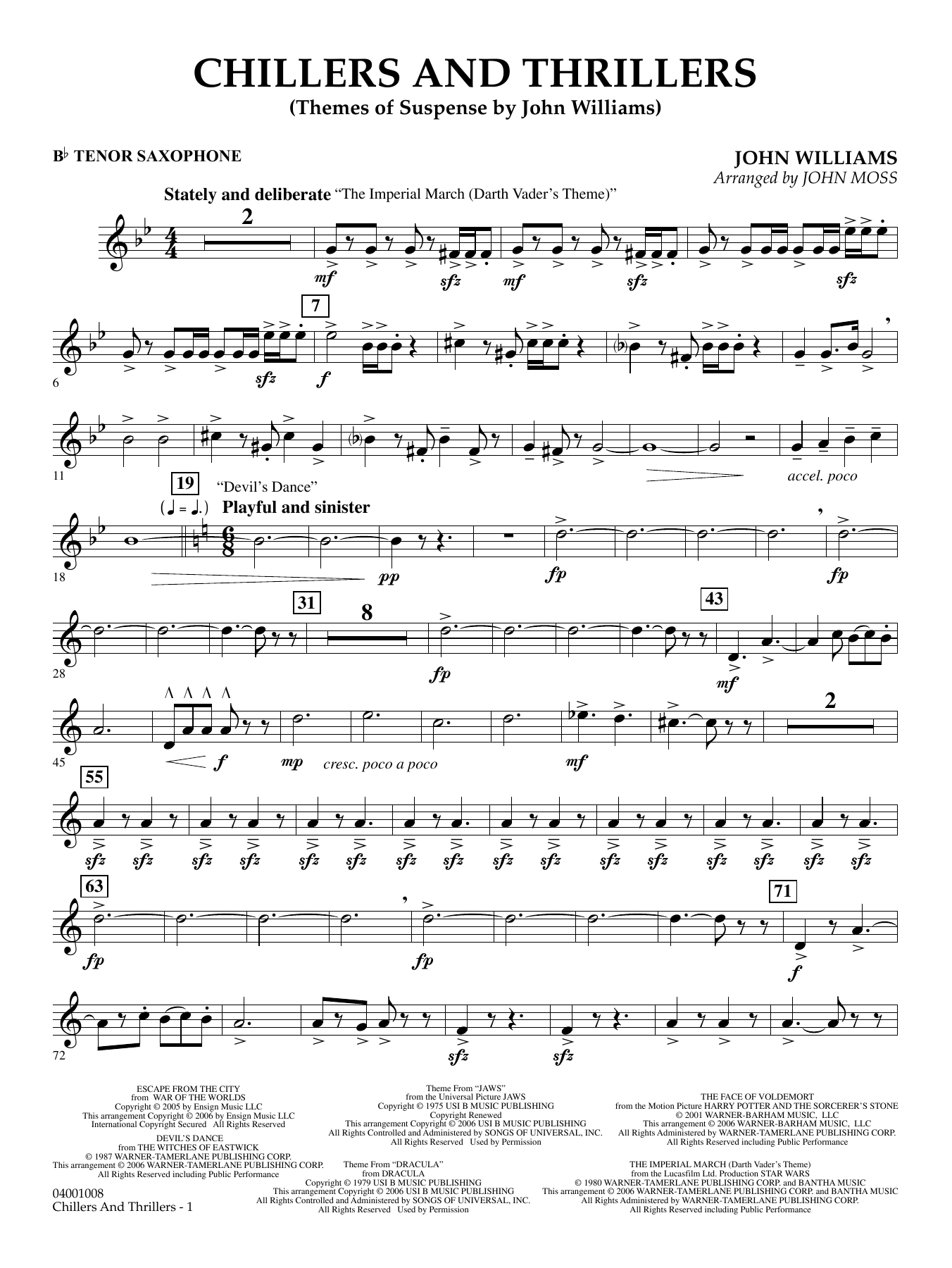 Chillers and Thrillers (arr. John Moss) - Bb Tenor Saxophone