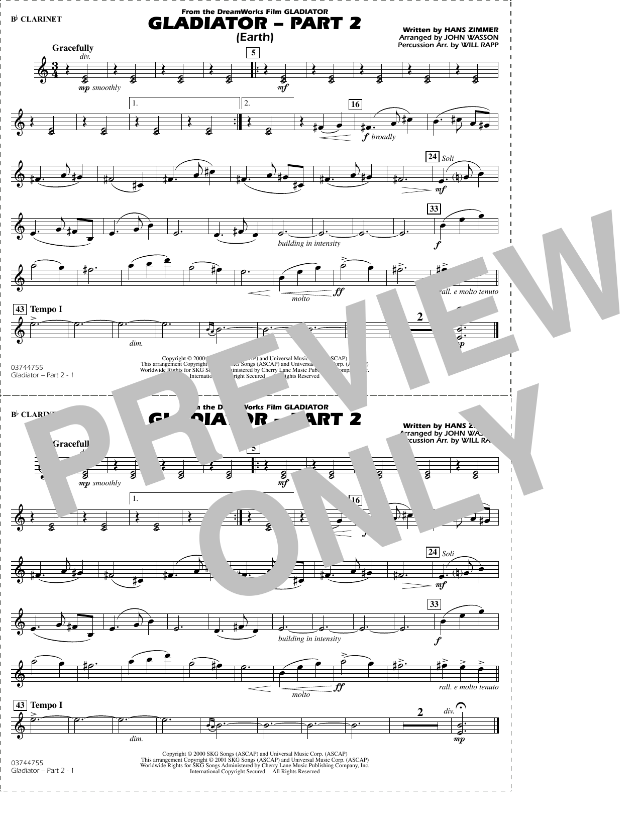 Gladiator Part 2 (arr. Rapp & Wasson) - Bb Clarinet