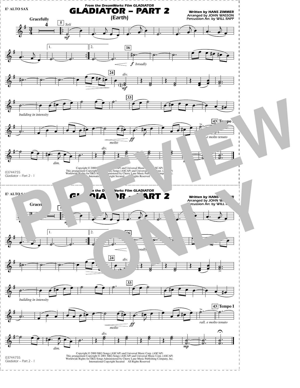 Gladiator Part 2 (arr. Rapp & Wasson) - Eb Alto Sax