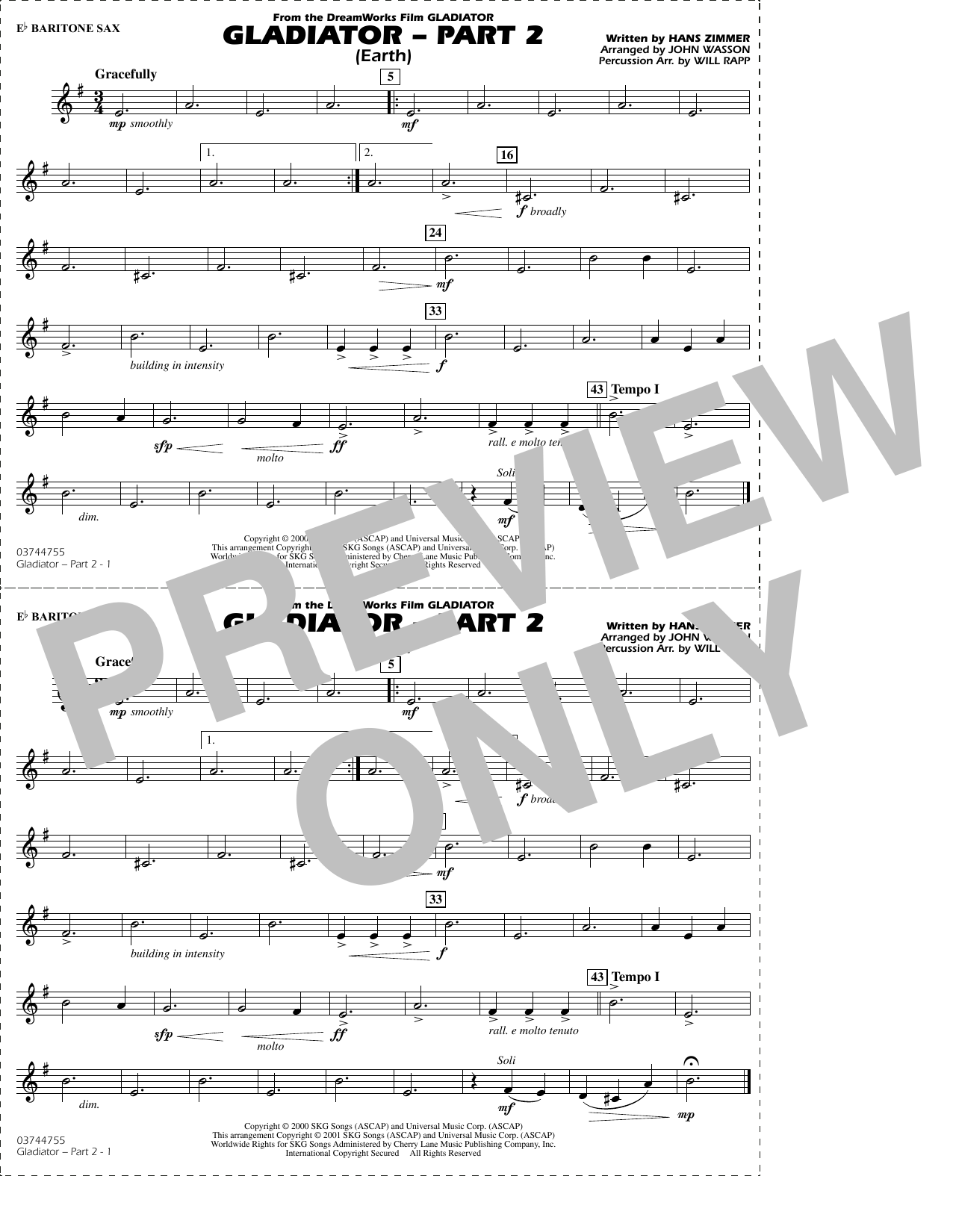 Gladiator Part 2 (arr. Rapp & Wasson) - Eb Baritone Sax