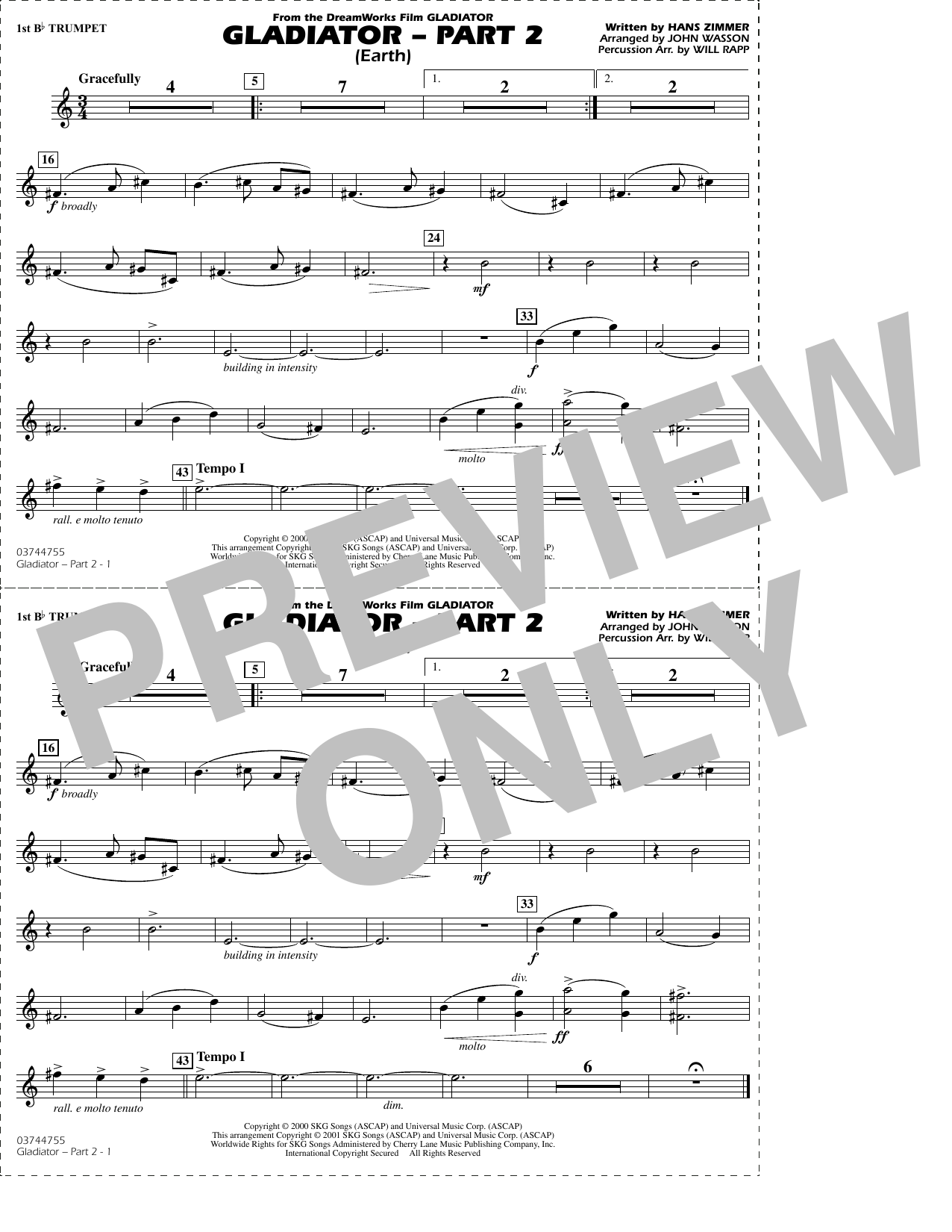 Gladiator Part 2 (arr. Rapp & Wasson) - 1st Bb Trumpet