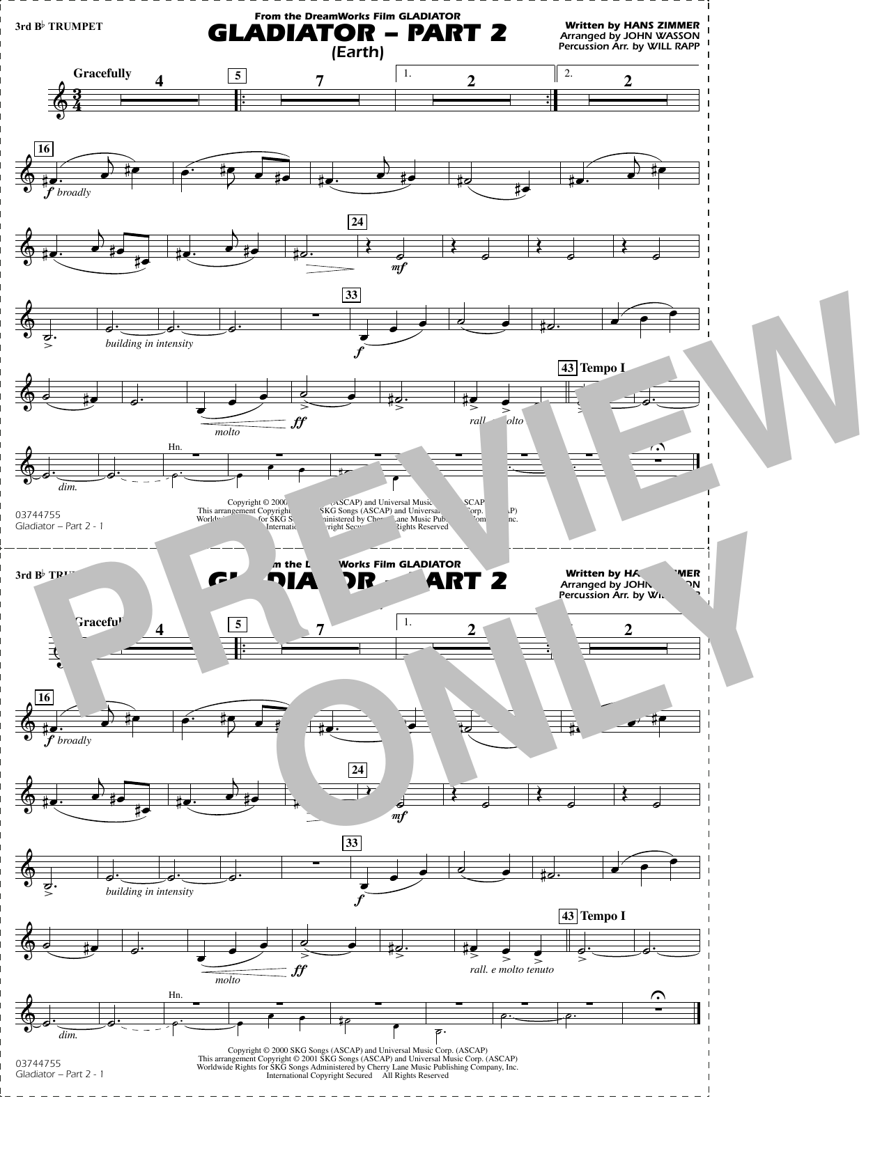 Gladiator Part 2 (arr. Rapp & Wasson) - 3rd Bb Trumpet