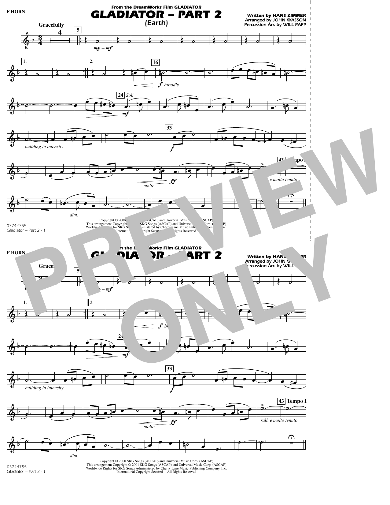 Gladiator Part 2 (arr. Rapp & Wasson) - F Horn