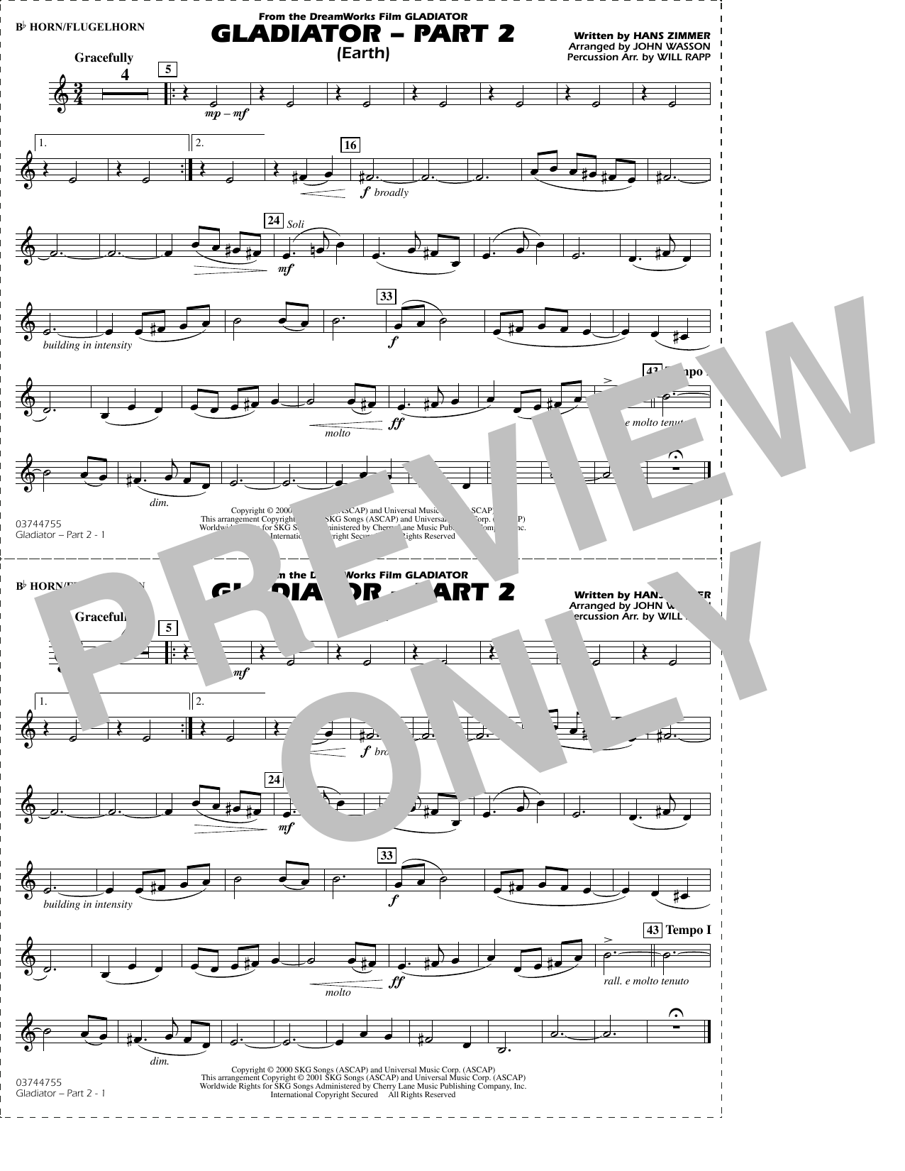 Gladiator Part 2 (arr. Rapp & Wasson) - Bb Horn/Flugelhorn