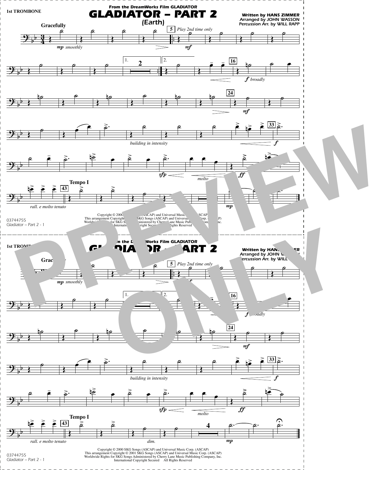 Gladiator Part 2 (arr. Rapp & Wasson) - 1st Trombone