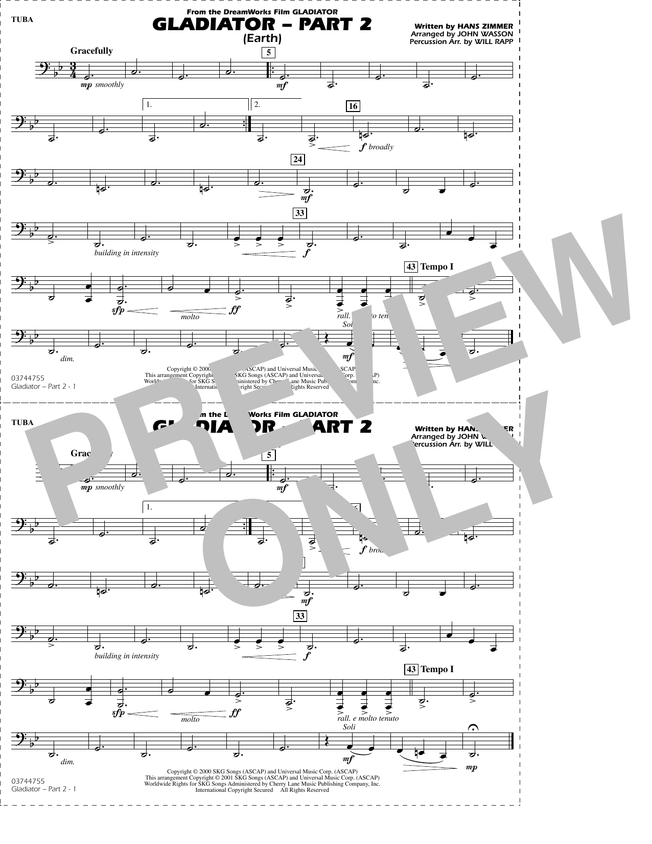 Gladiator Part 2 (arr. Rapp & Wasson) - Tuba