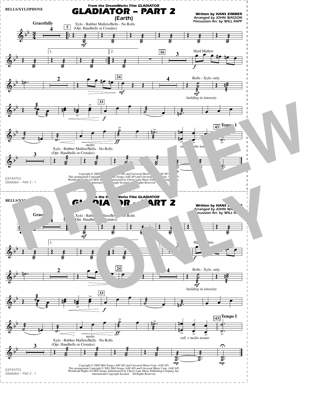 Gladiator Part 2 (arr. Rapp & Wasson) - Bells/Xylophone