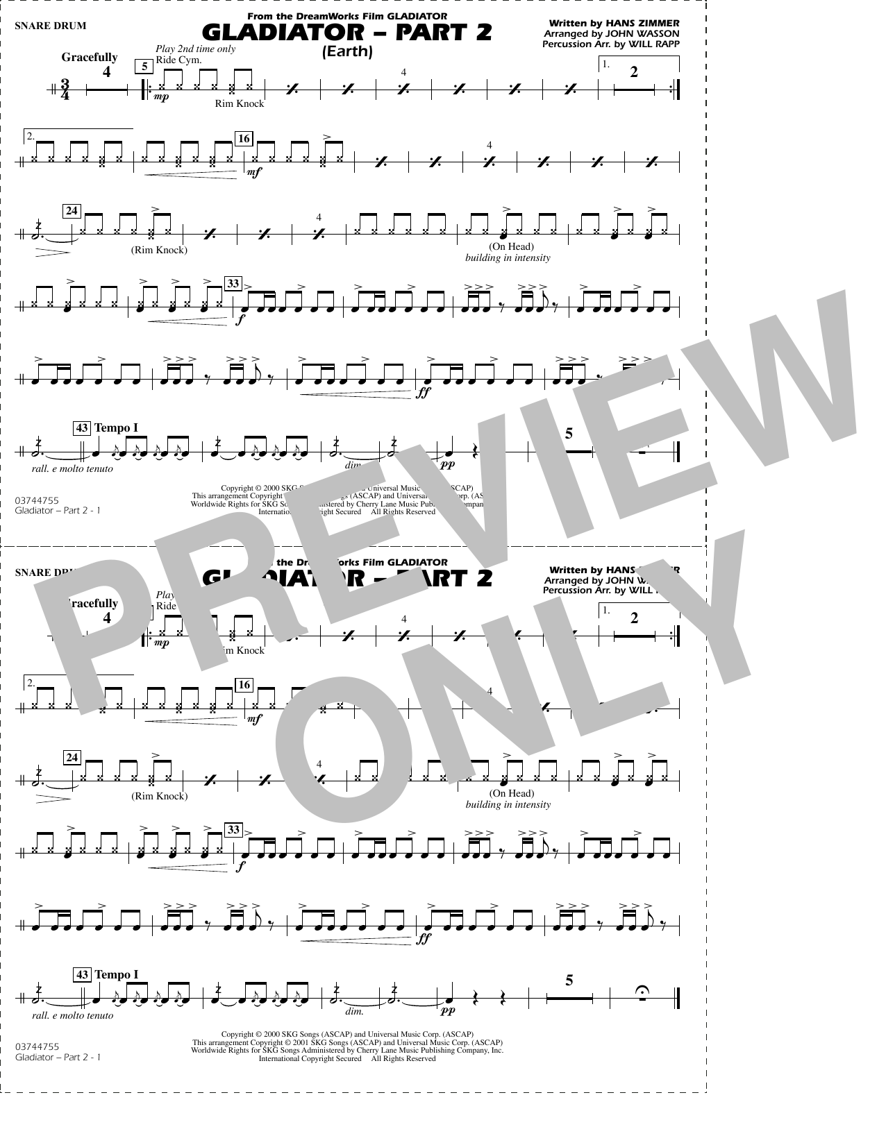 Gladiator Part 2 (arr. Rapp & Wasson) - Snare Drum