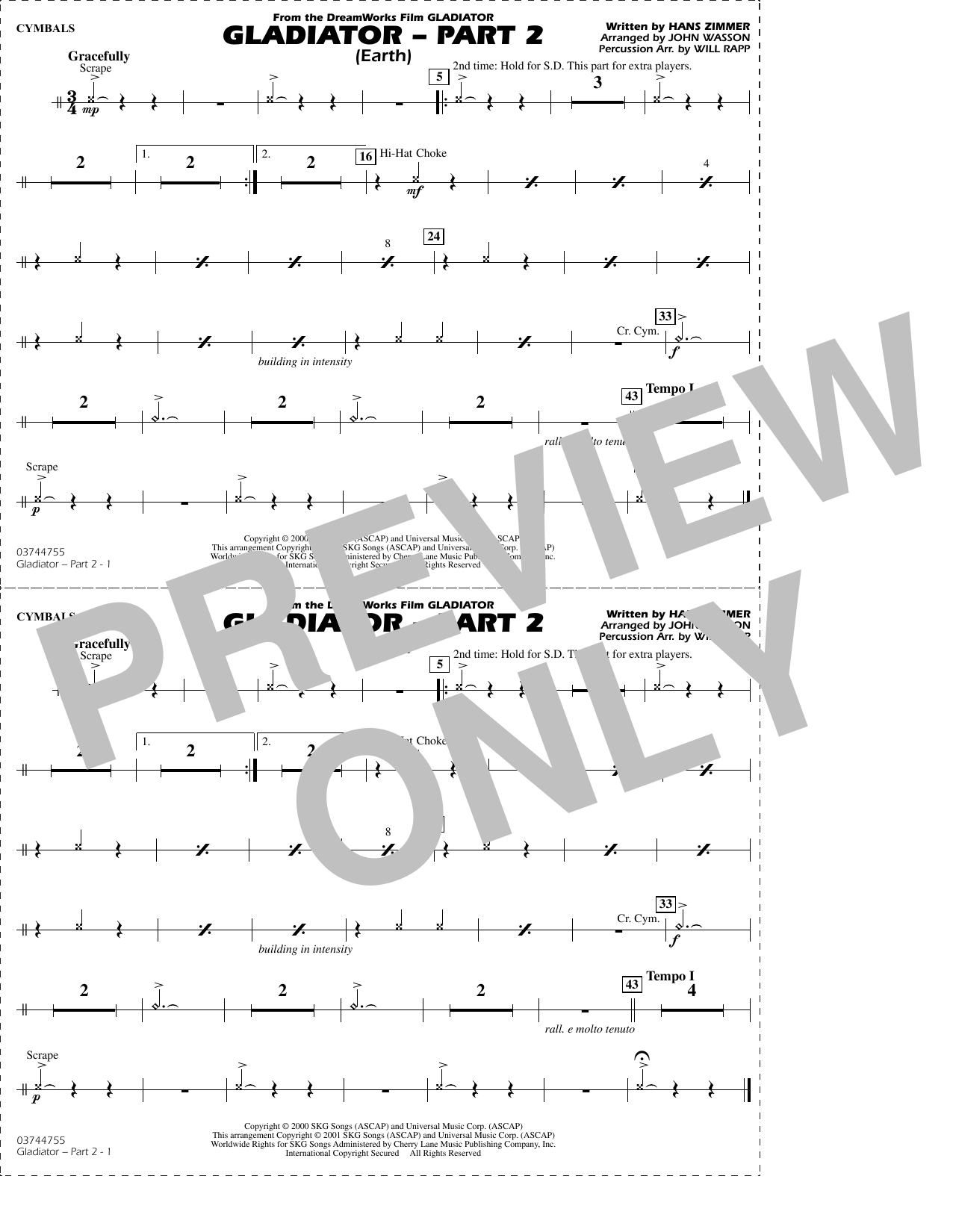 Gladiator Part 2 (arr. Rapp & Wasson) - Cymbals