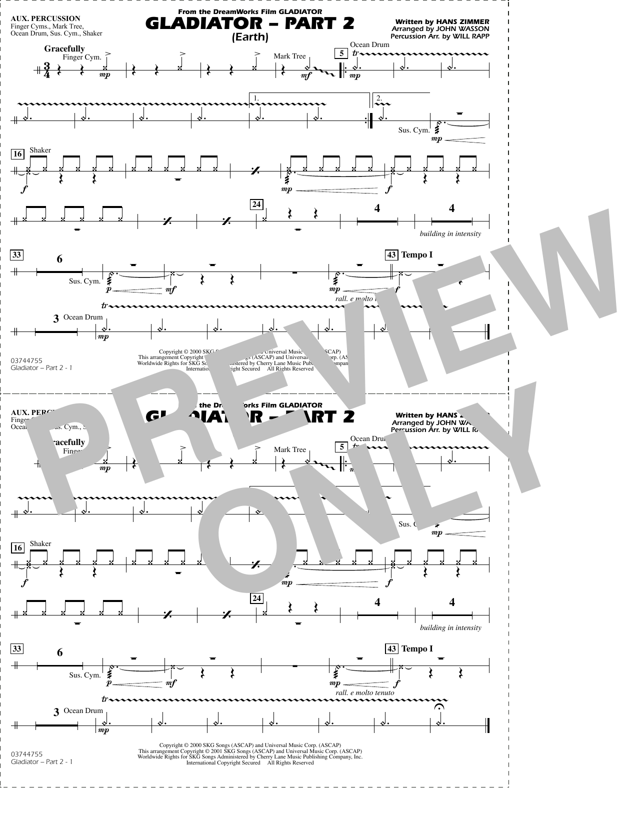 Gladiator Part 2 (arr. Rapp & Wasson) - Aux Percussion