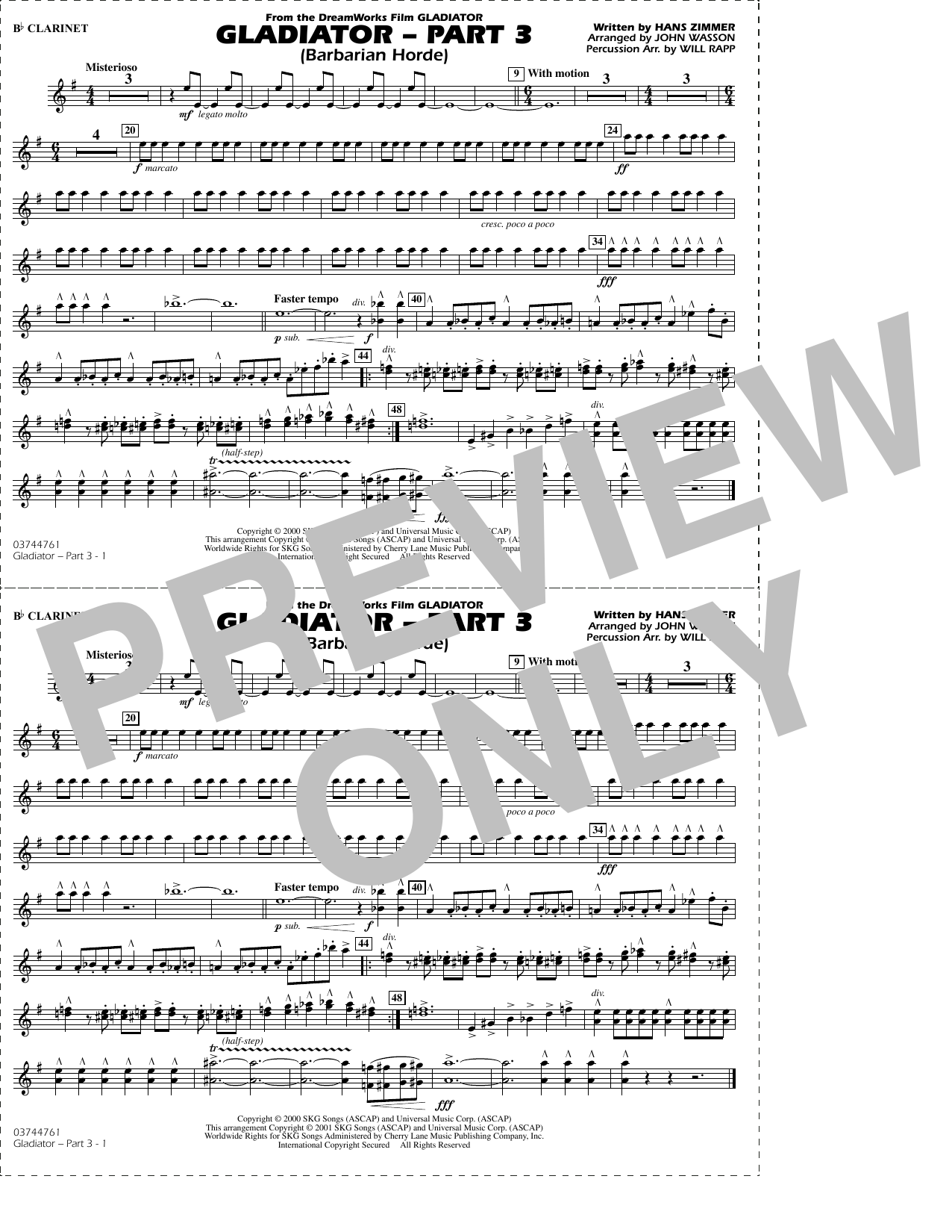 Gladiator (arr. Rapp & Wasson) Part 3 - Bb Clarinet