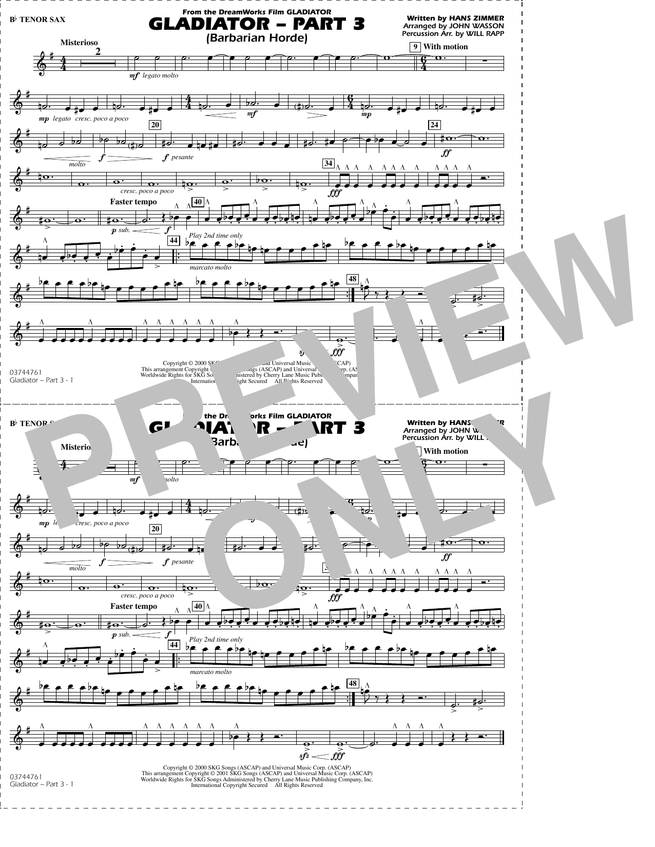 Gladiator (arr. Rapp & Wasson) Part 3 - Bb Tenor Sax