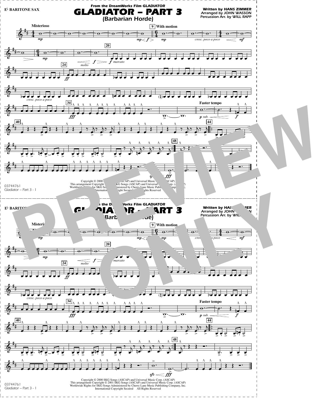 Gladiator (arr. Rapp & Wasson) Part 3 - Eb Baritone Sax