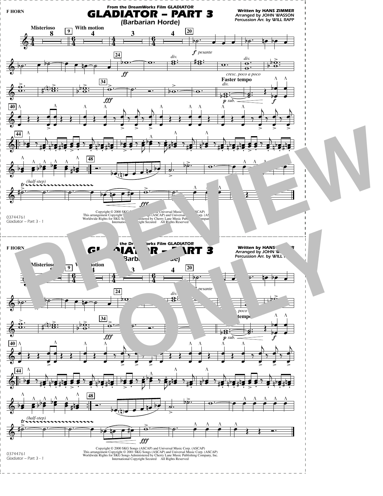 Gladiator (arr. Rapp & Wasson) Part 3 - F Horn