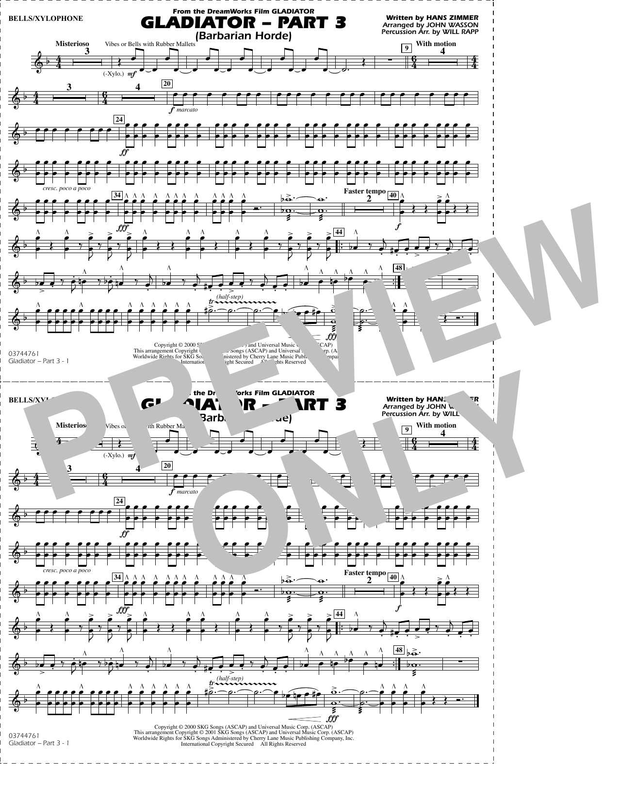 Gladiator (arr. Rapp & Wasson) Part 3 - Bells/Xylophone