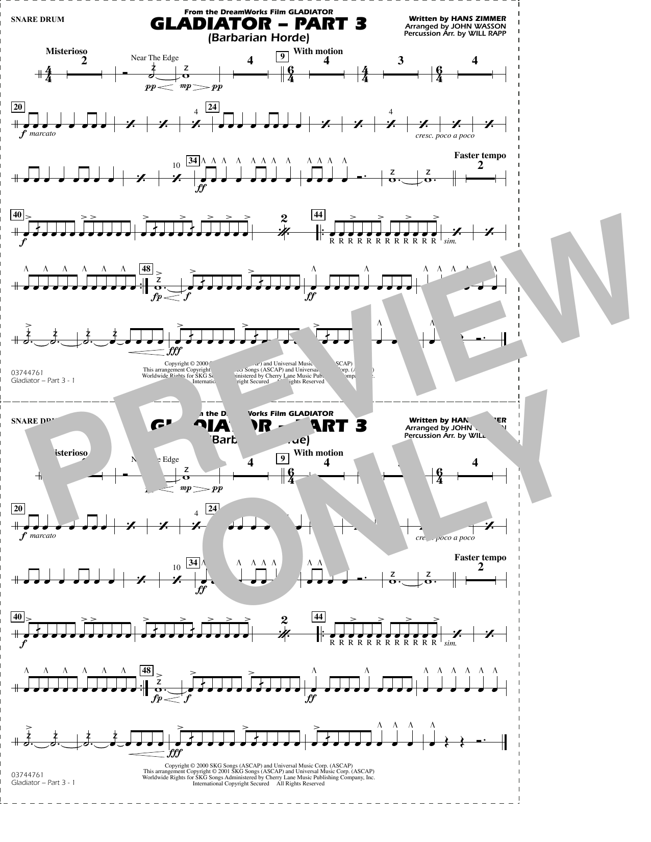 Gladiator (arr. Rapp & Wasson) Part 3 - Snare Drum